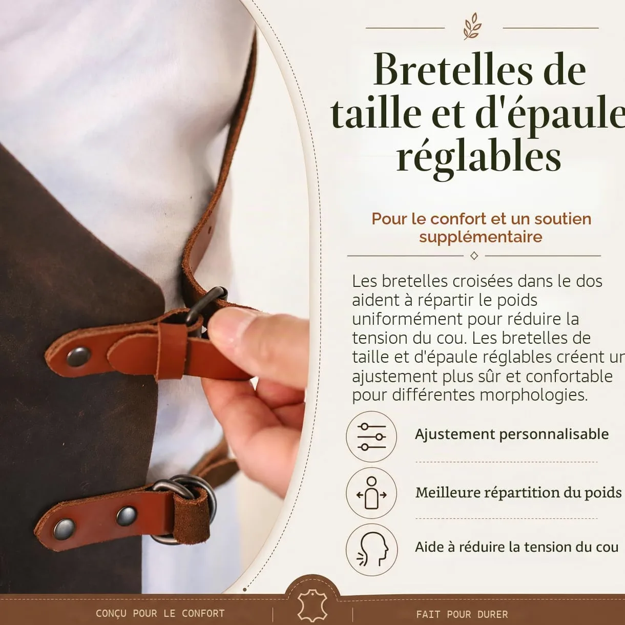 Theodore Tablier en Cuir avec Design Croisé - Confortable, 3 Poches, Sangles Réglables - Idéal Travail du Bois, Barbecue, Unisexe