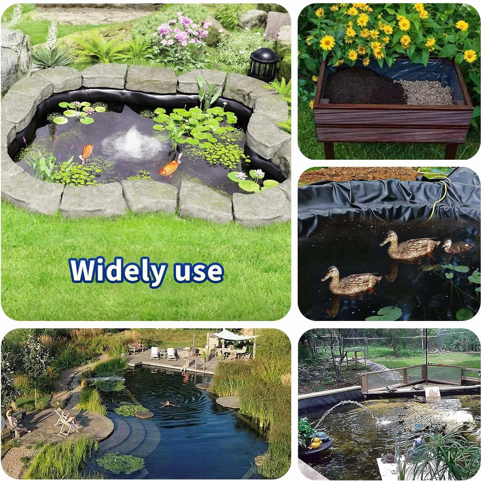 Bâche HDPE Revêtement de Bassin Noir 5x8m 6x10m 8x12m 10x15m Anti-Humidité Jardin Aquatique