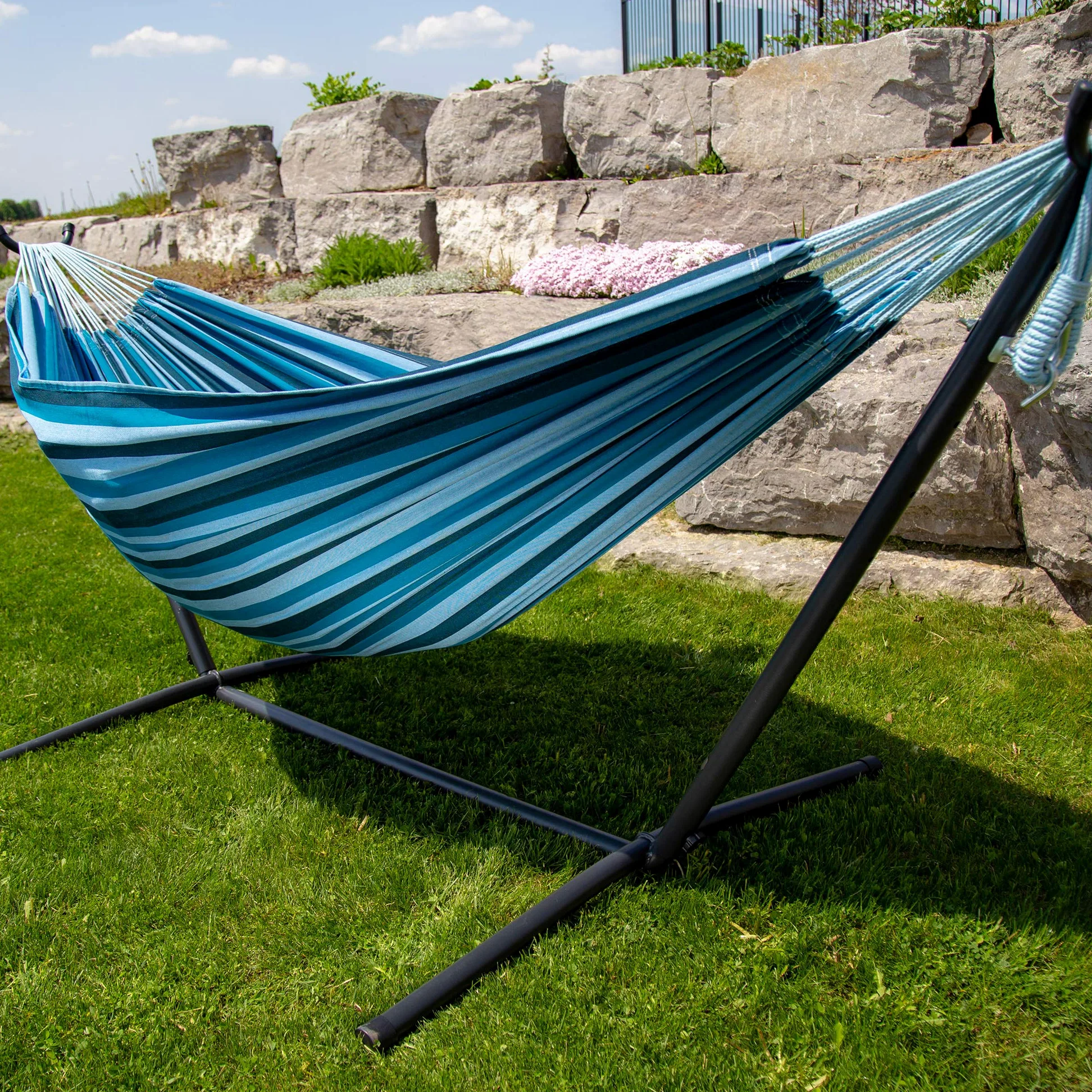 Vivere UHSDO8-34 Hamac Double avec Support Blue Lagoon 250 x109 x 104 cm Taille Unique