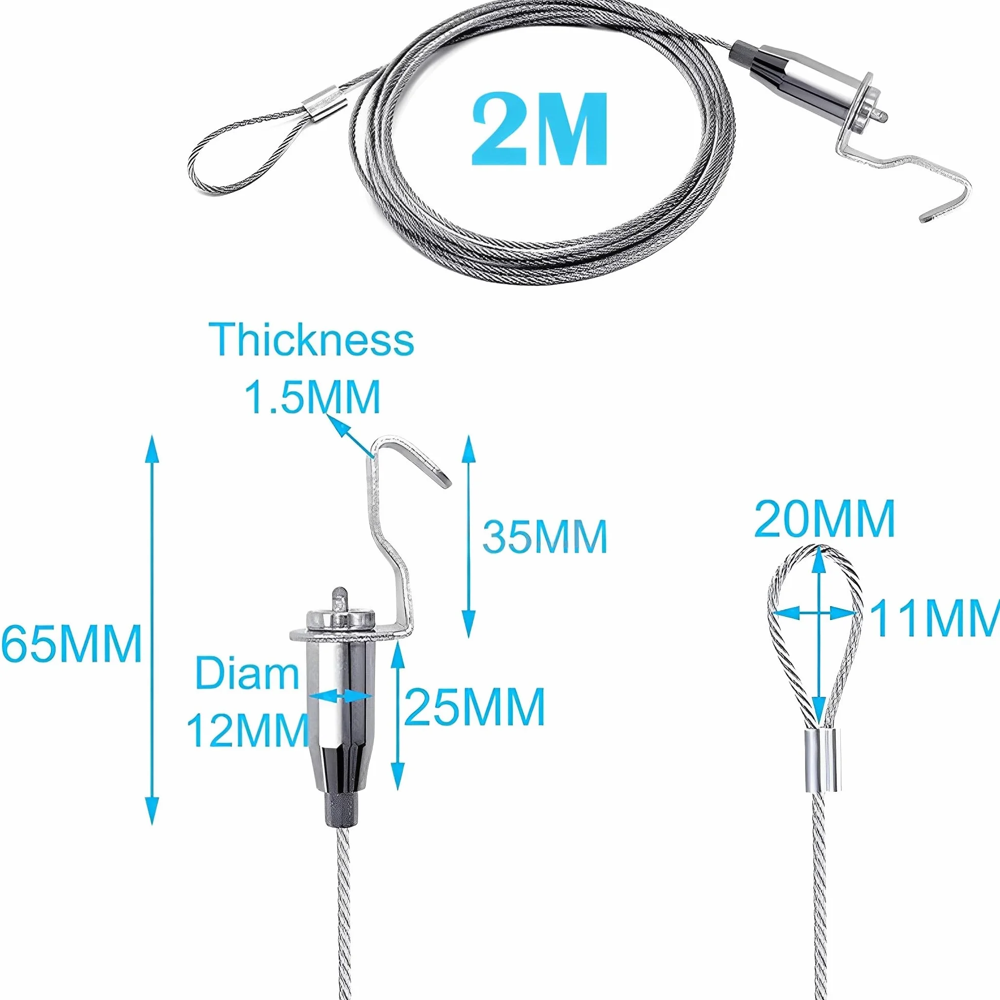 Kit de suspension de tableau acier inoxydable 8 pièces 2m avec crochet ajustable