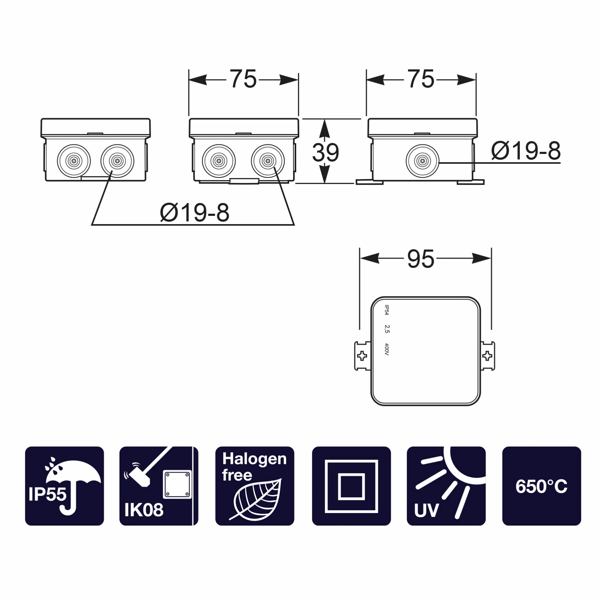 FAMATEL Boitier Étanche Minibox IP55 75x75x39 Gris