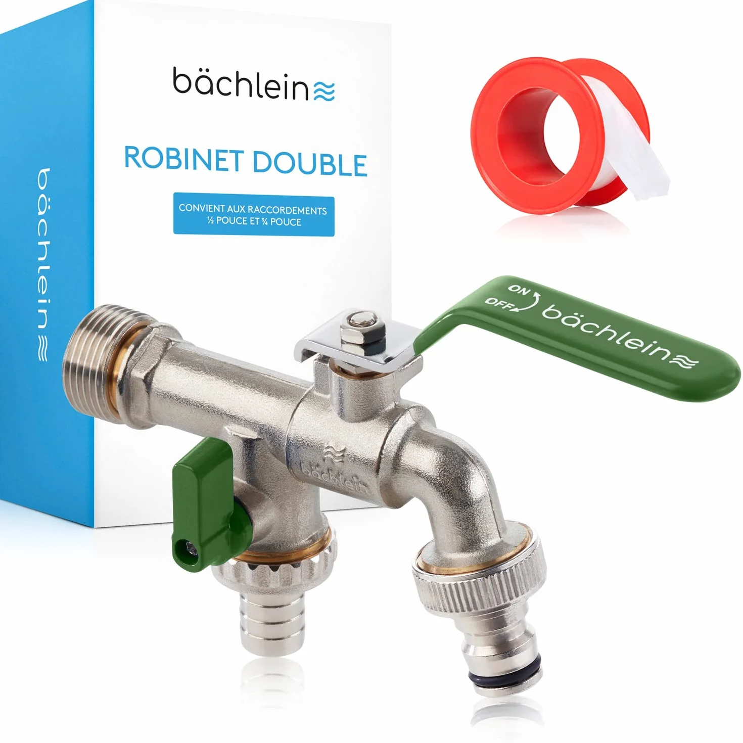 Bächlein Robinet Universel Double Jardin 2 Raccordements Tuyau Boisseau Sphérique 1/2 3/4 Pouces Sortie Extérieur