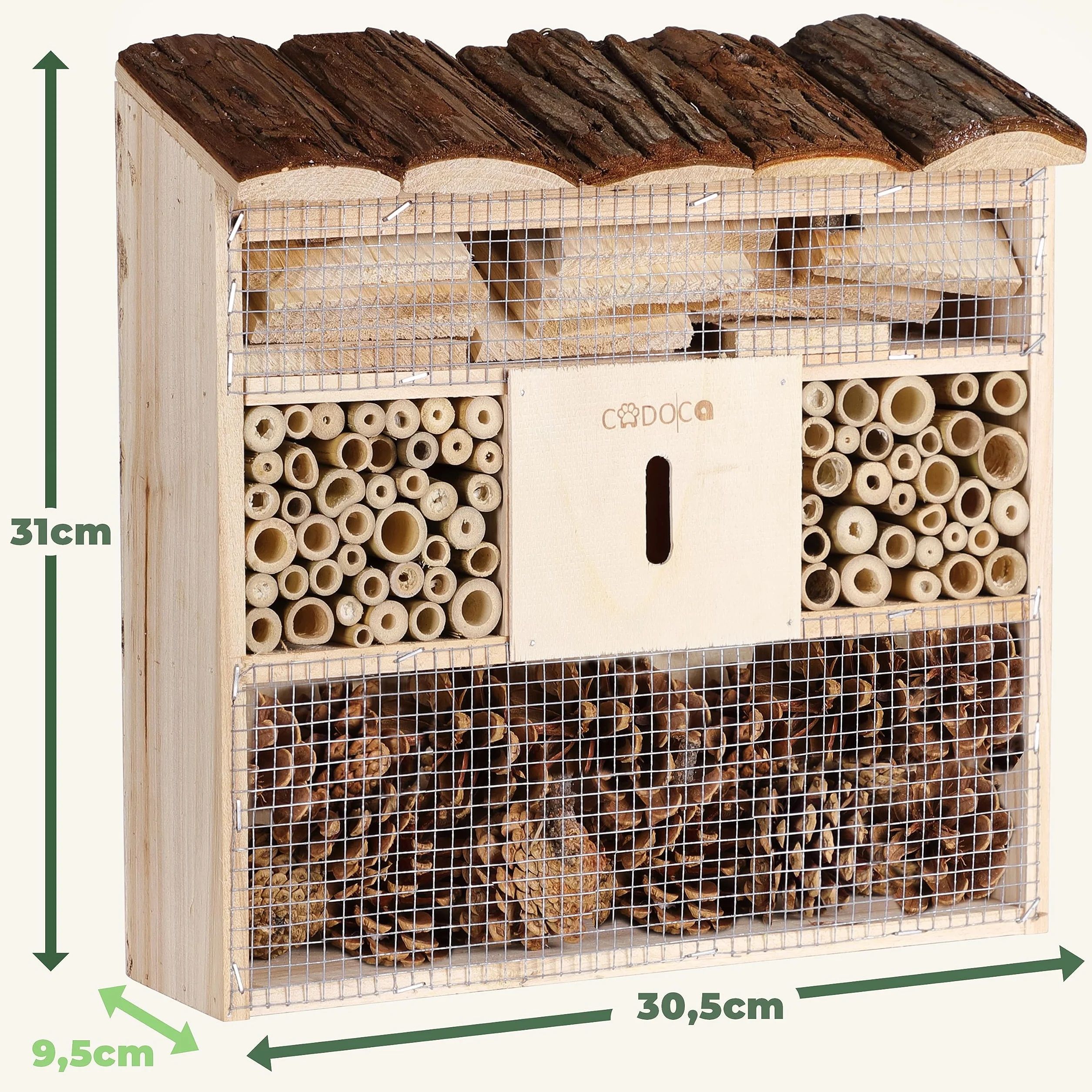 CADOCA® 2X Hôtel à Insectes en Bois Naturel 30,5x31 cm Nichoir à Abeilles Hivernage Pollinisation