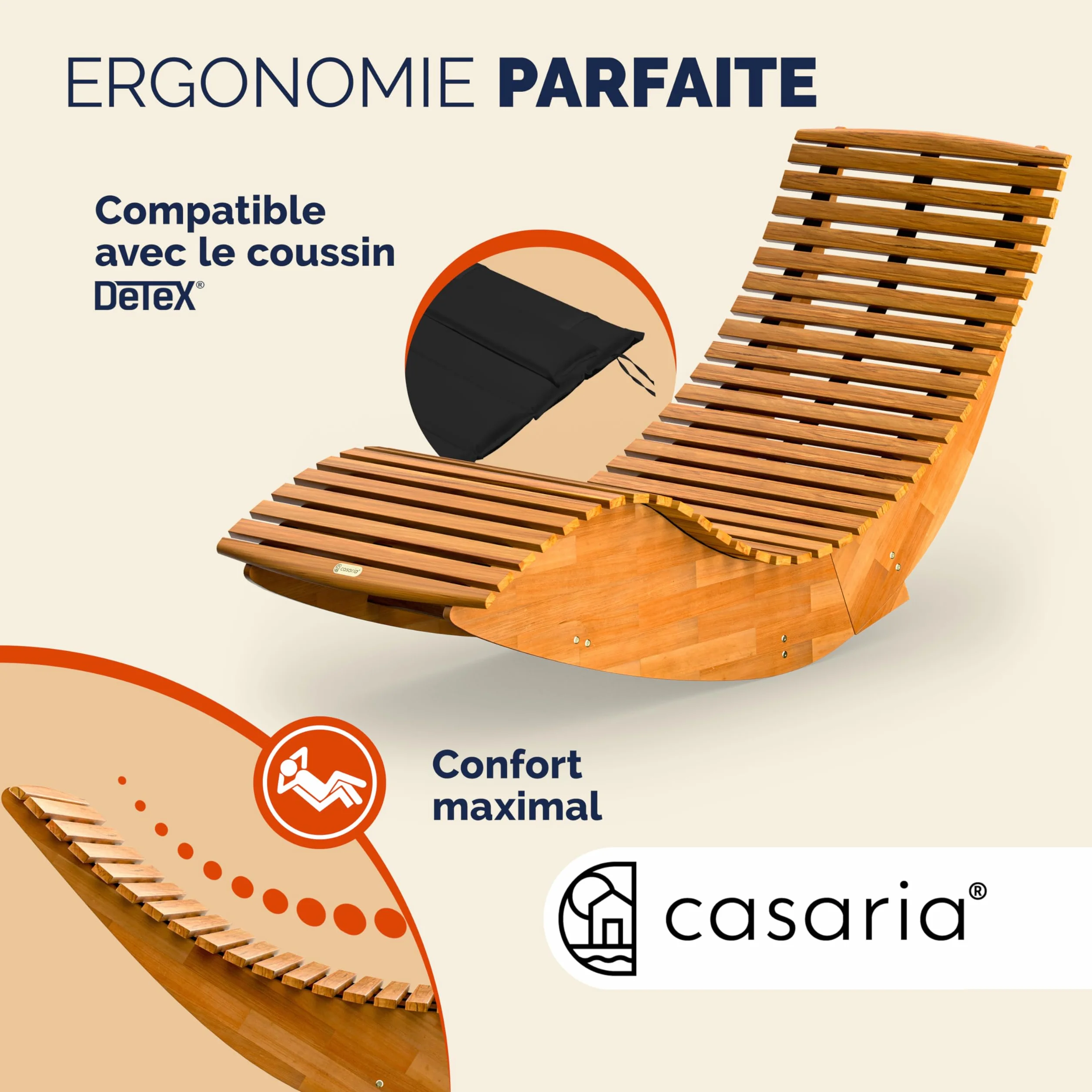 Casaria Chaise Longue à Bascule Pliable en Bois d'Acacia Certifié FSC Transat Ergonomique Jardin