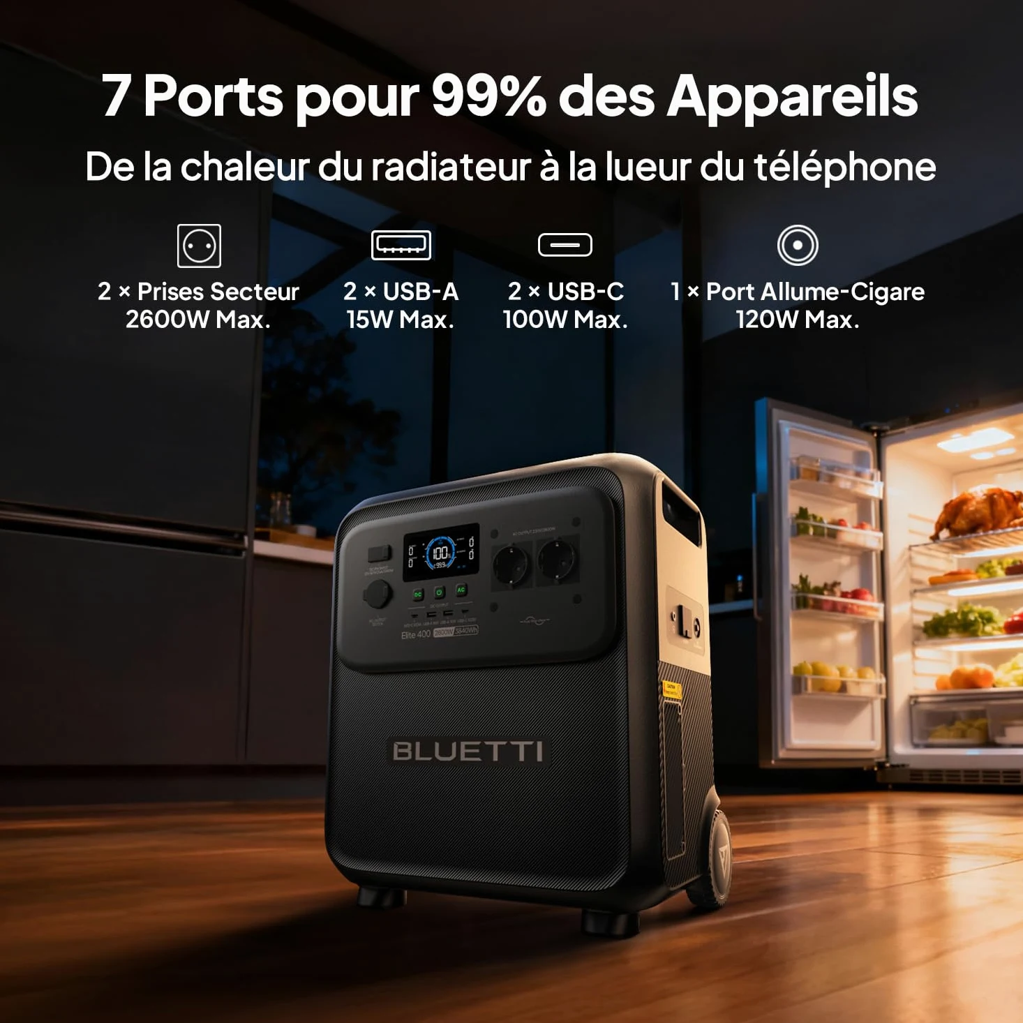BLUETTI Elite 400 Générateur Électrique Portable, Batterie LFP 3840 Wh, Prises CA 2600 W (3900 W Avec Power Lifting), Générateur Solaire Avec Roues Pour Panne (Câble de Charge Solaire Inclus)