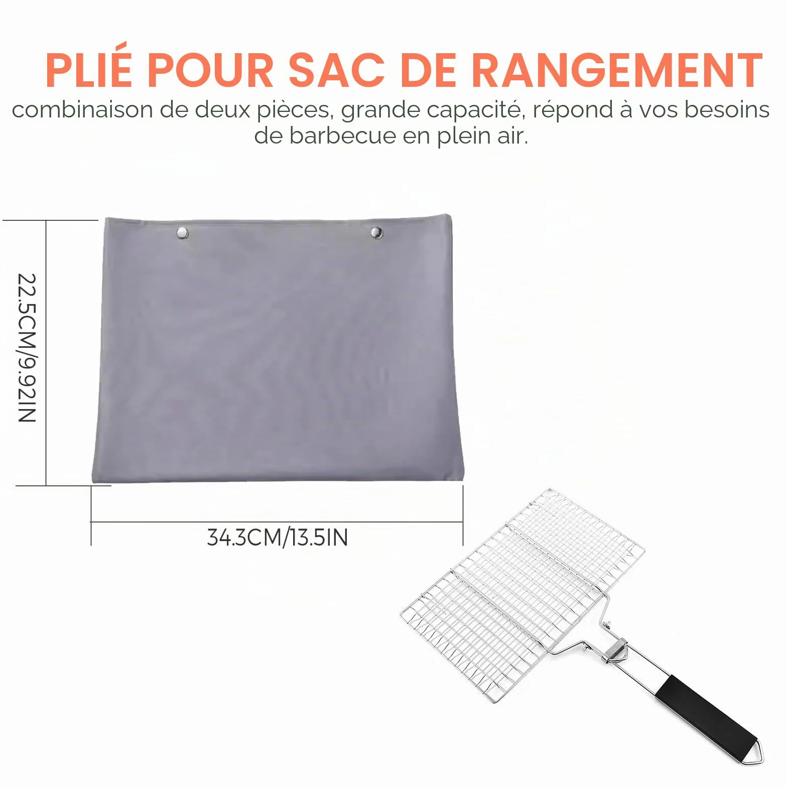 Lot De 2 Paniers De Barbecue Portables, Paniers De Grillades De Poisson Pliables, Paniers De Barbecue Pliables En Acier Inoxydable Avec Poignée En Bois Amovible Pour Poisson Rôti, Brochettes