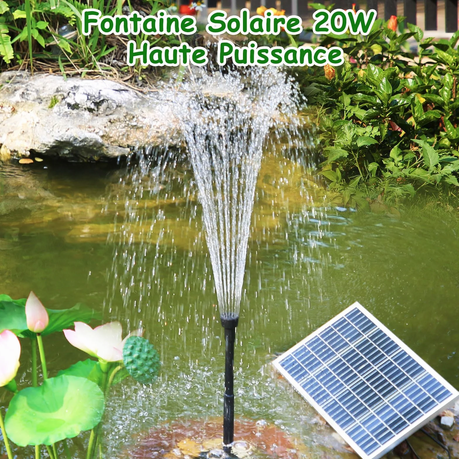 Fontaine Solaire 20W Exterieure Jardin Pompe Abreuvoir Oiseaux Bassin