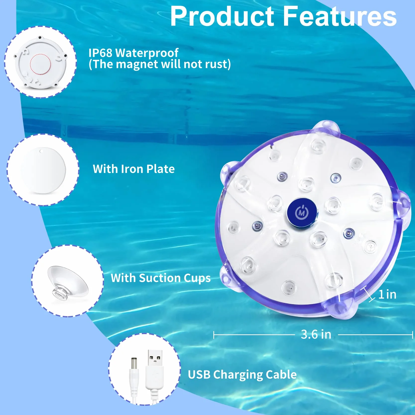 DeeprBlu Lumière Piscine Flottante, Lumière pour Baignoire Changement de Couleur Rechargeables, Lumière Spa LED Sous Marine, Éclairage Piscine Submersible avec Aimant, Ventouses, Éclairage Submersible