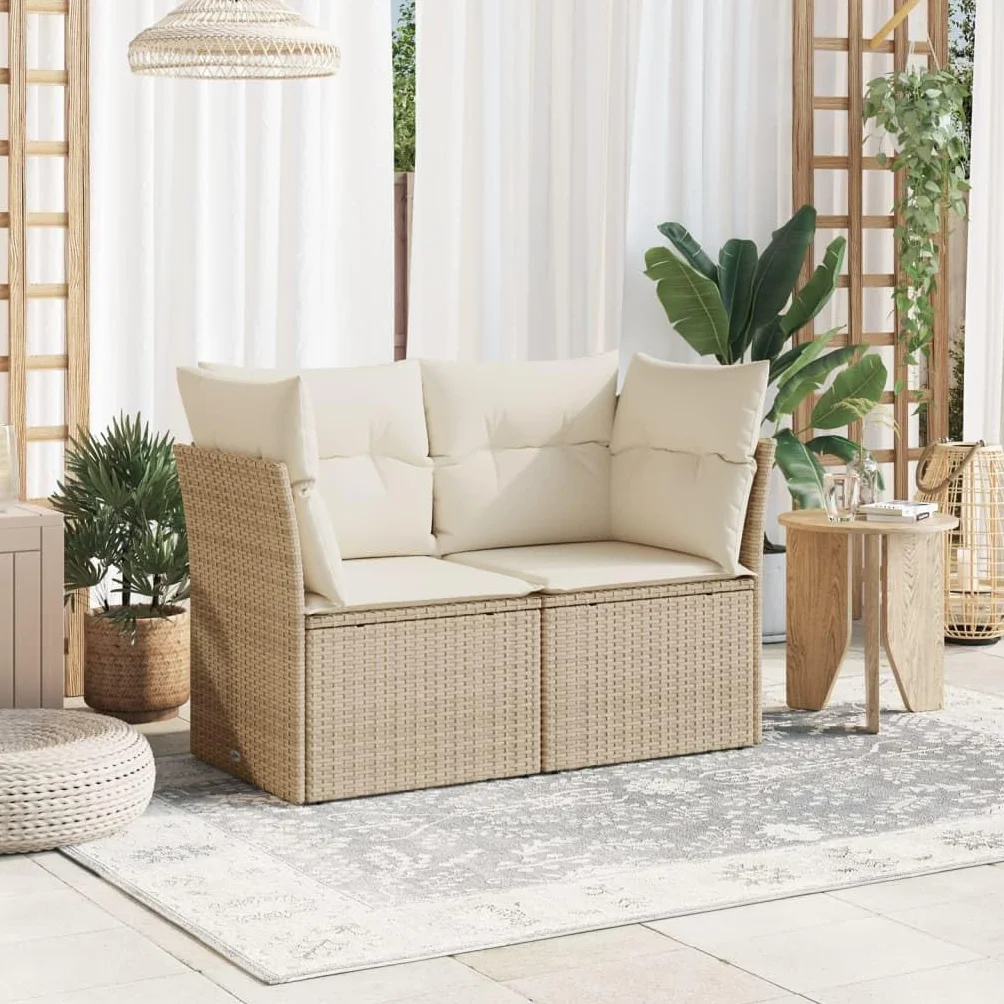 vidaXL Canapé de Jardin avec Coussins 2 Places, Siège avec Housse, Meuble de Terrasse Patio Balcon Extérieur, Beige Résine Tressée