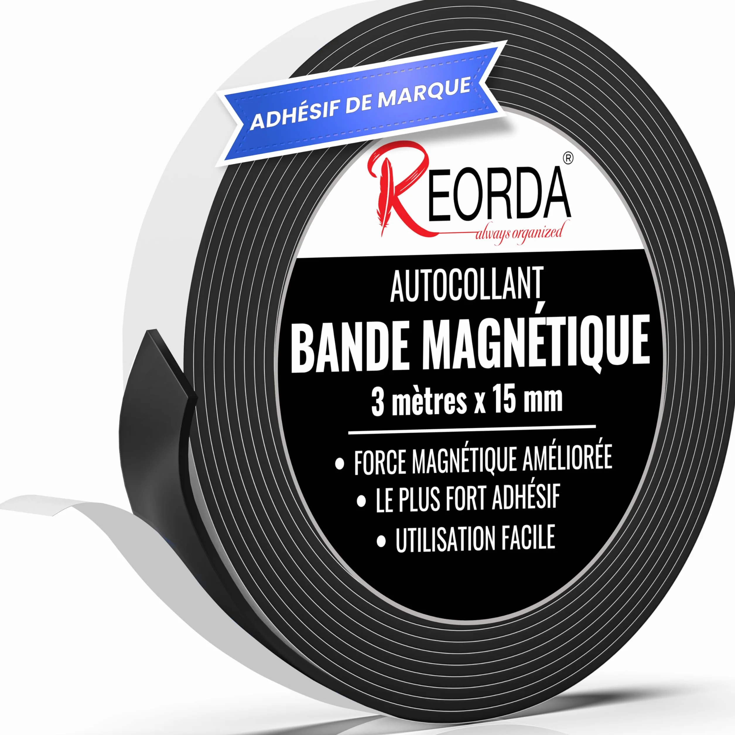 REORDA® Bande Magnétique Puissante Autocollant avec Adhésif Puissant Force Magnétique Optimisée