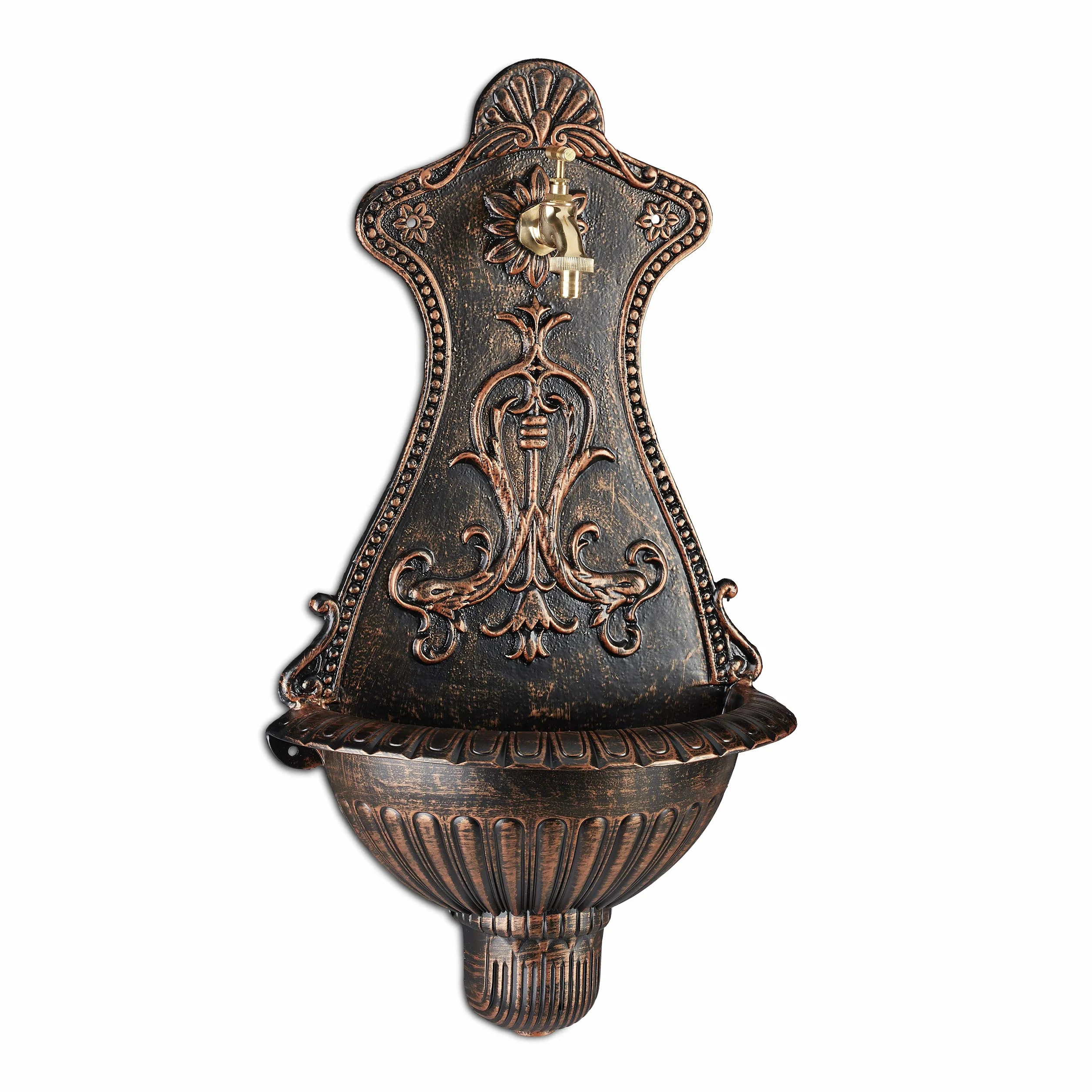 Relaxdays fontaines murales, éviers de jardin aspect nostalgie, robinet et évier suspendu, HlP 66 x 37 x 19,5 cm, bronze