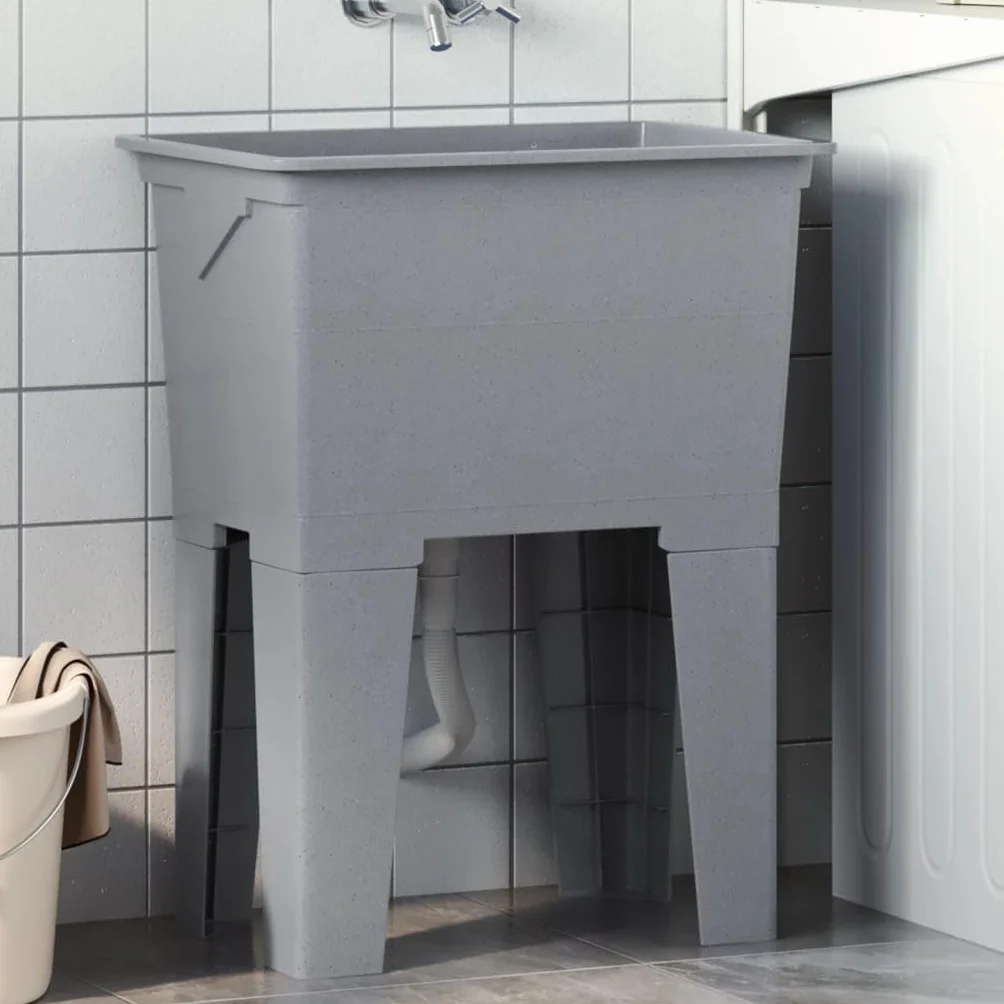vidaXL Bac à Linge Gris 59x41x75 cm Résine, Évier Utilitaire Autoportant