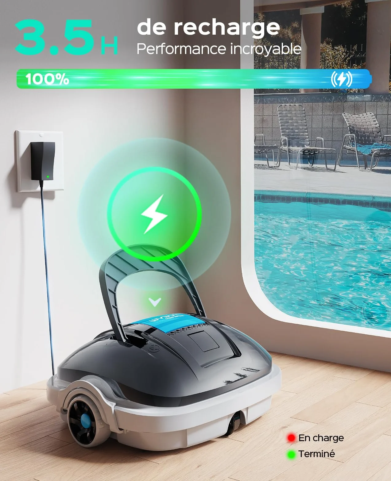 WYBOT Osprey 200 Max Robot Piscine sans Fil, Aspirateur Piscine Moteurs Doubles, Autonomie 100 Min, 80m², Gris foncé