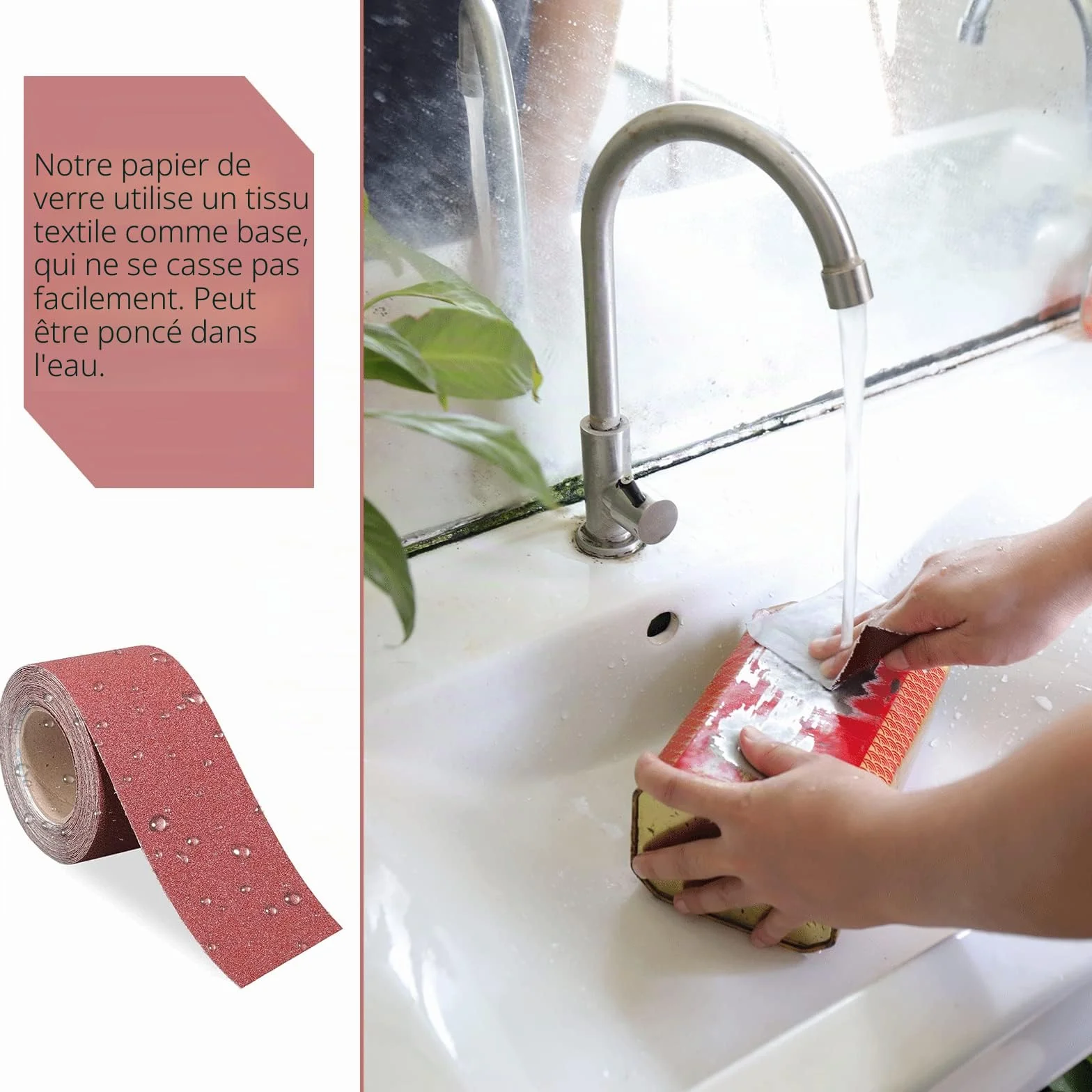 Rouleau de Papier Abrasif Grain 120, 93 mm x 10 m, Toile émeri à Base de Tissu, Ponçage Humide pour Métal Bois