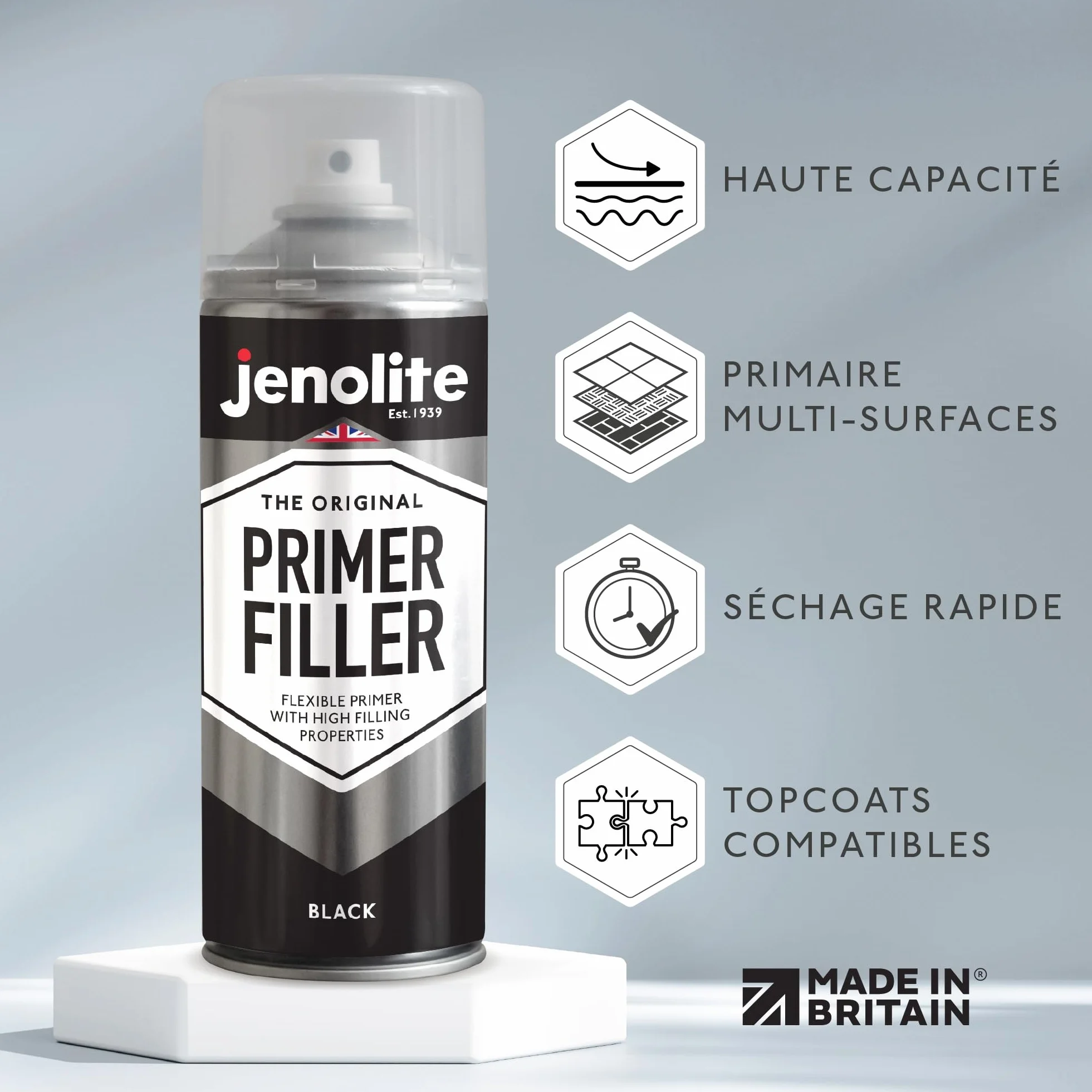 JENOLITE Peinture d'apprêt de remplissage en aérosol Noir 400ml Apprêt flexible