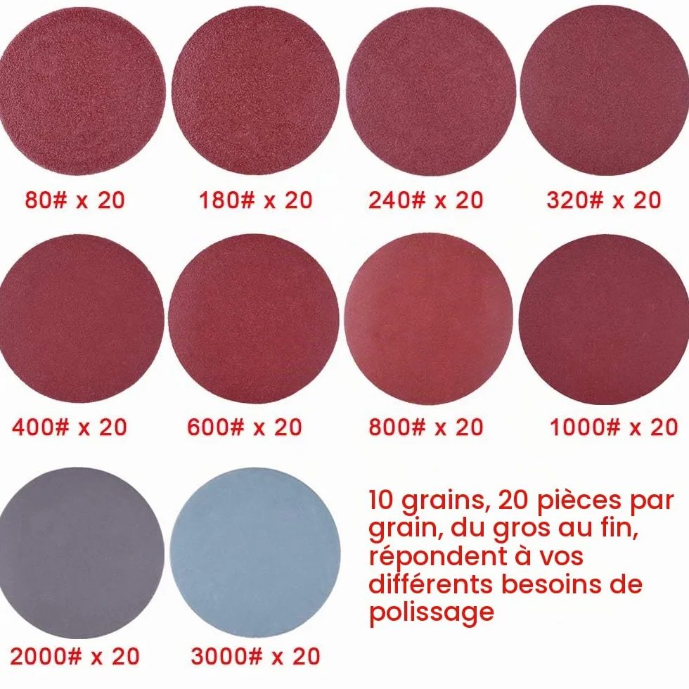 SIQUK 200 Pièces Disques de Ponçage 50mm Abrasifs Grain 80-3000 pour Meulage