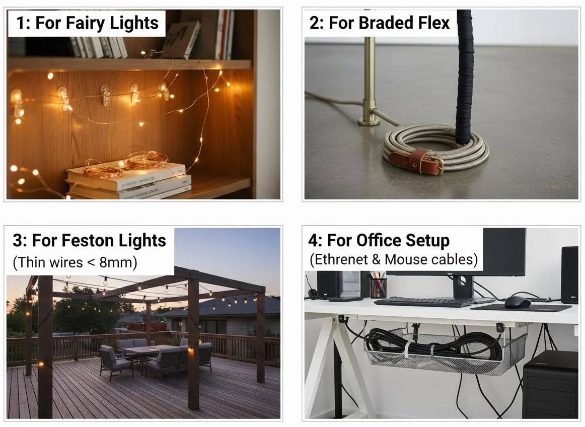 Clips Câble Adhésifs Ultra-Forts pour Extérieur et Intérieur | Crochets Gestion Câbles Guirlandes Lumineuses TV PC Ethernet
