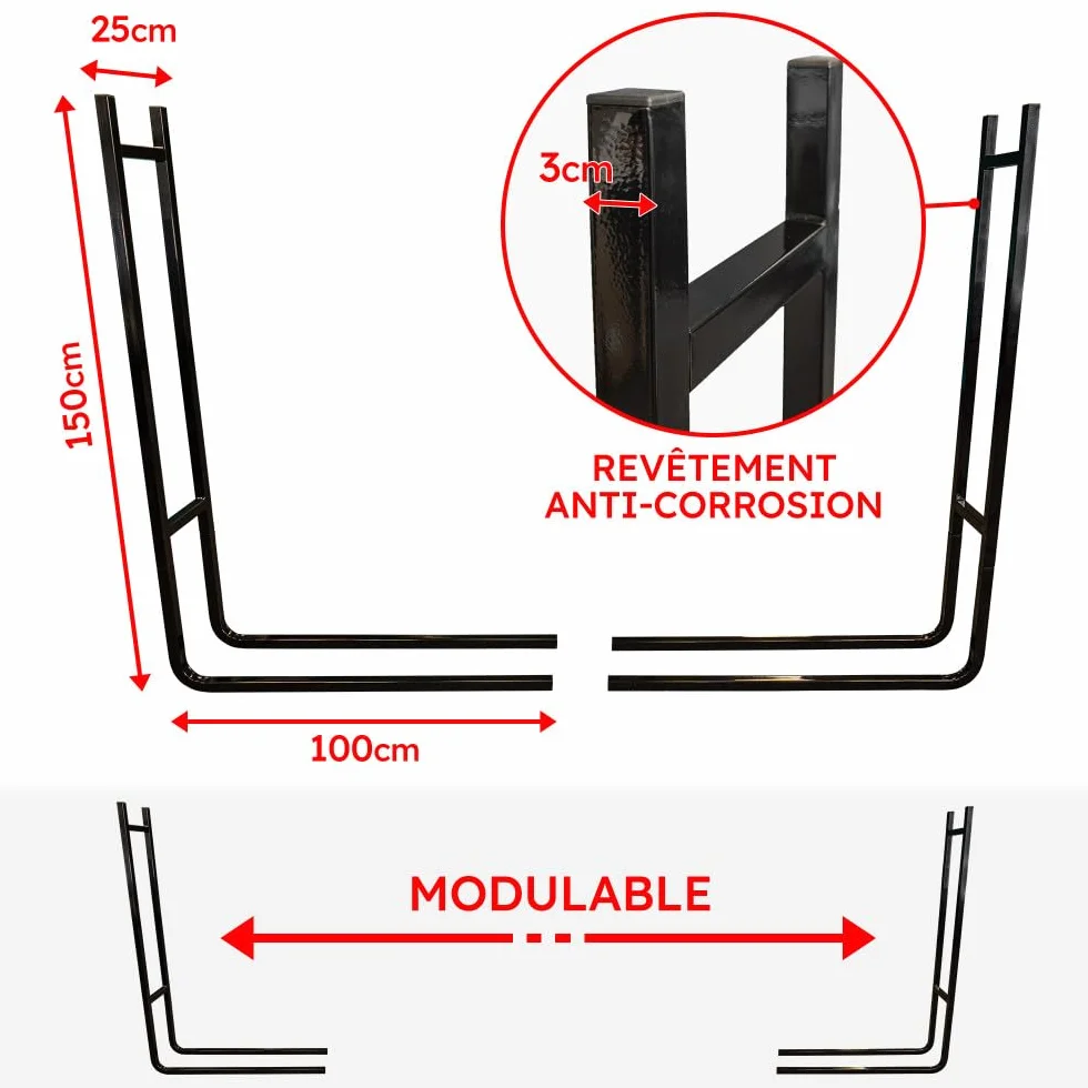 Oxeo Range bûches XXL Extensible Acier revêtement époxy Hauteur 1.5 m Grande capacité