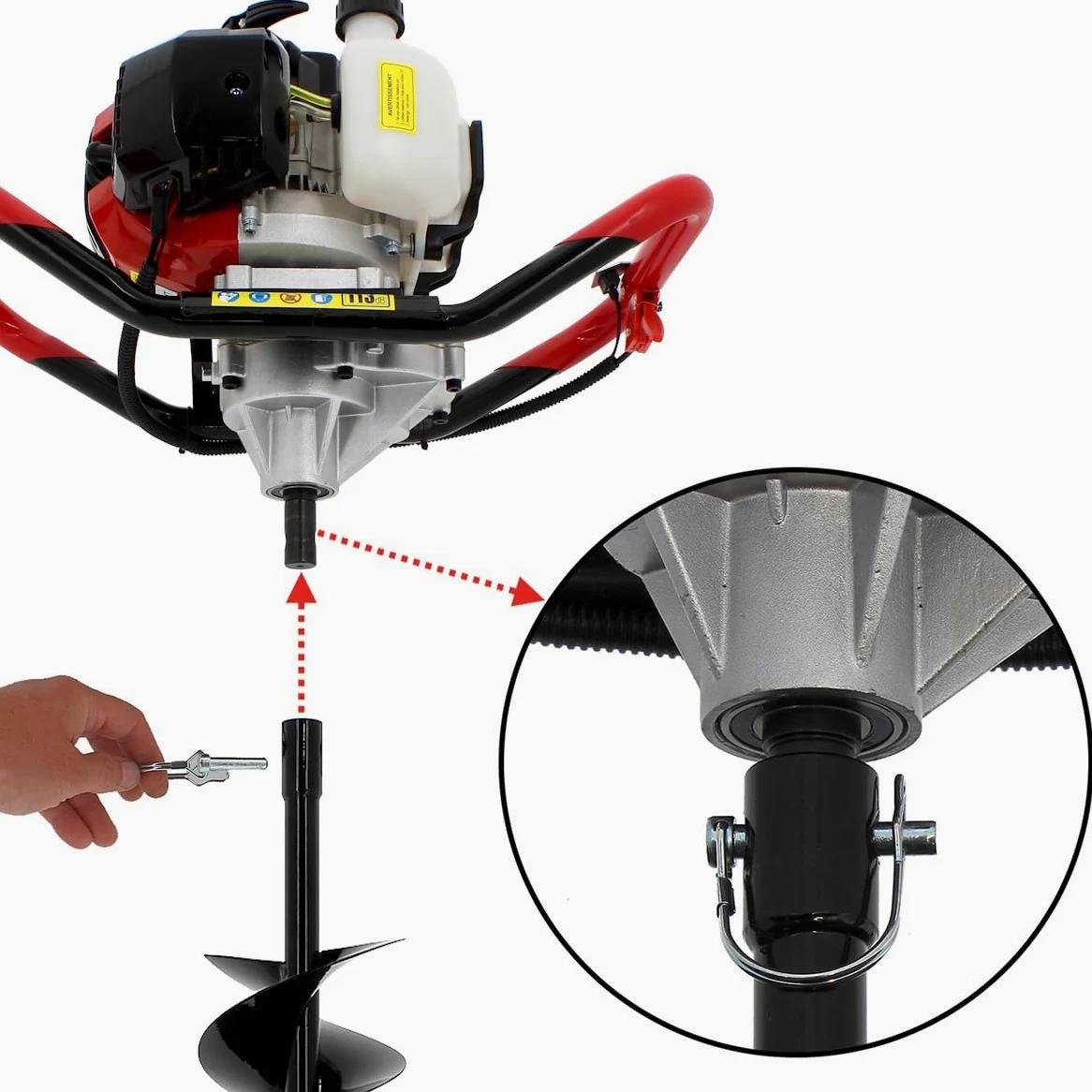 Tarière Thermique Semi-Professionnelle 62 cm3 + Lot de 3 mèches (100, 200 et 300 mm)