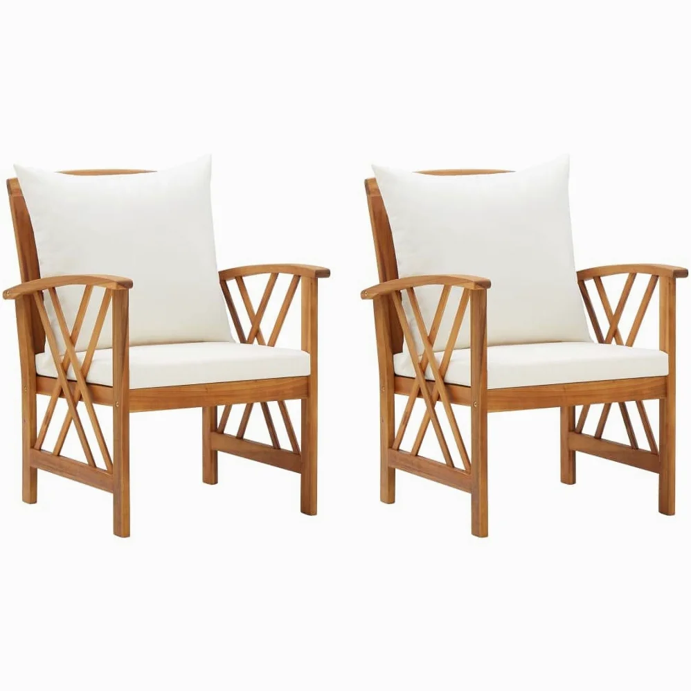 vidaXL 2X Bois d'Acacia Massif Chaises de Jardin avec Coussins Fauteuils de Patio Fauteuils de Jardin Chaises de Terrasse Extérieur Arrière-Cour