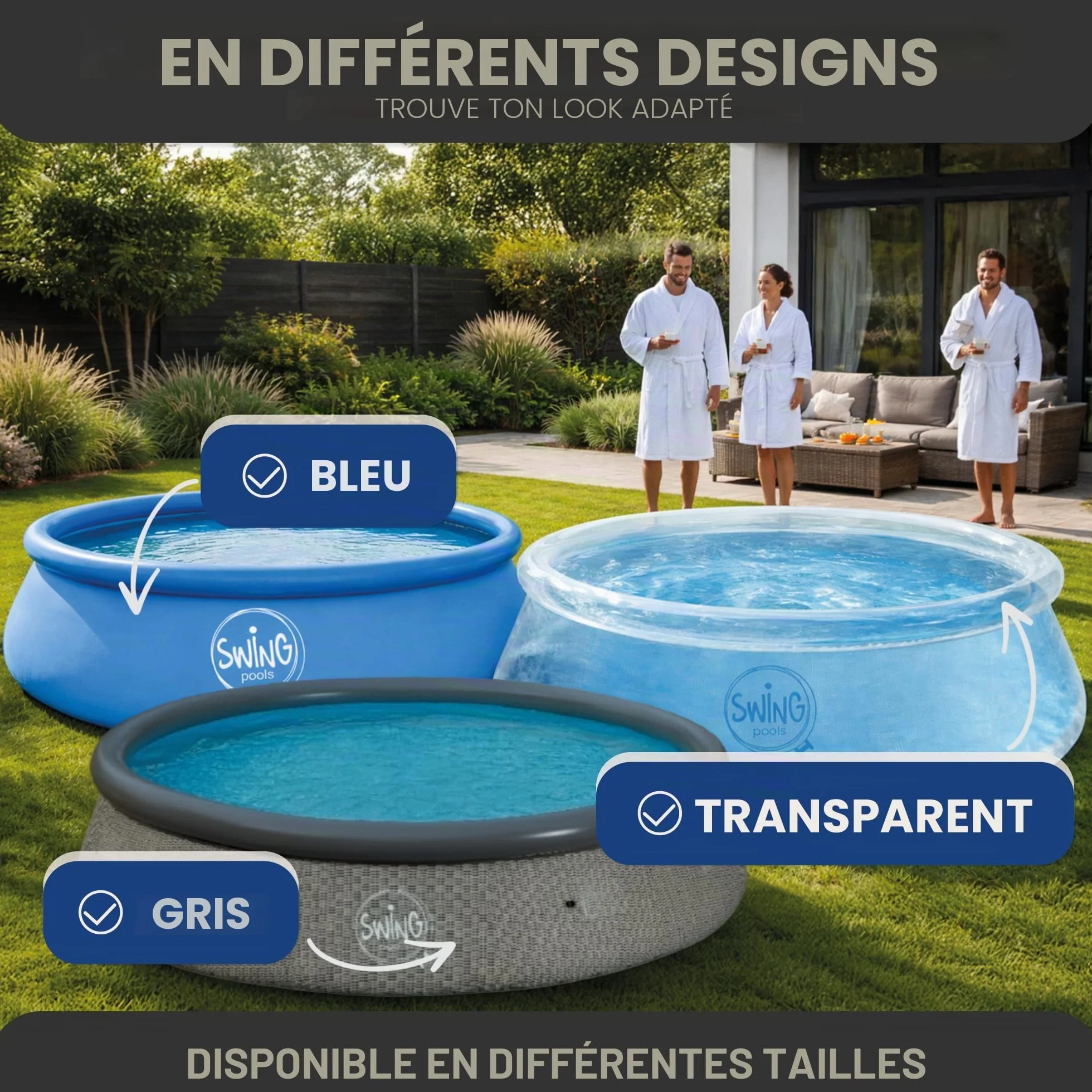 HAF Piscine Swing Quick-Up en gris (Ø 366 x 91 cm) - Environ 6 700 litres - Piscine autoportante (ronde) - Piscine gonflable de jardin pour enfants et adultes - Aucun outil nécessaire
