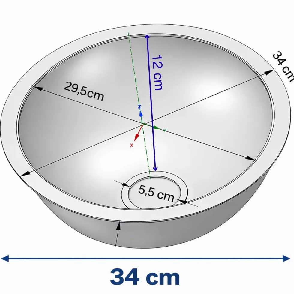 Évier Rond Inox Ø34 cm Cuisine Camping Caravane Sans Trou Robinet