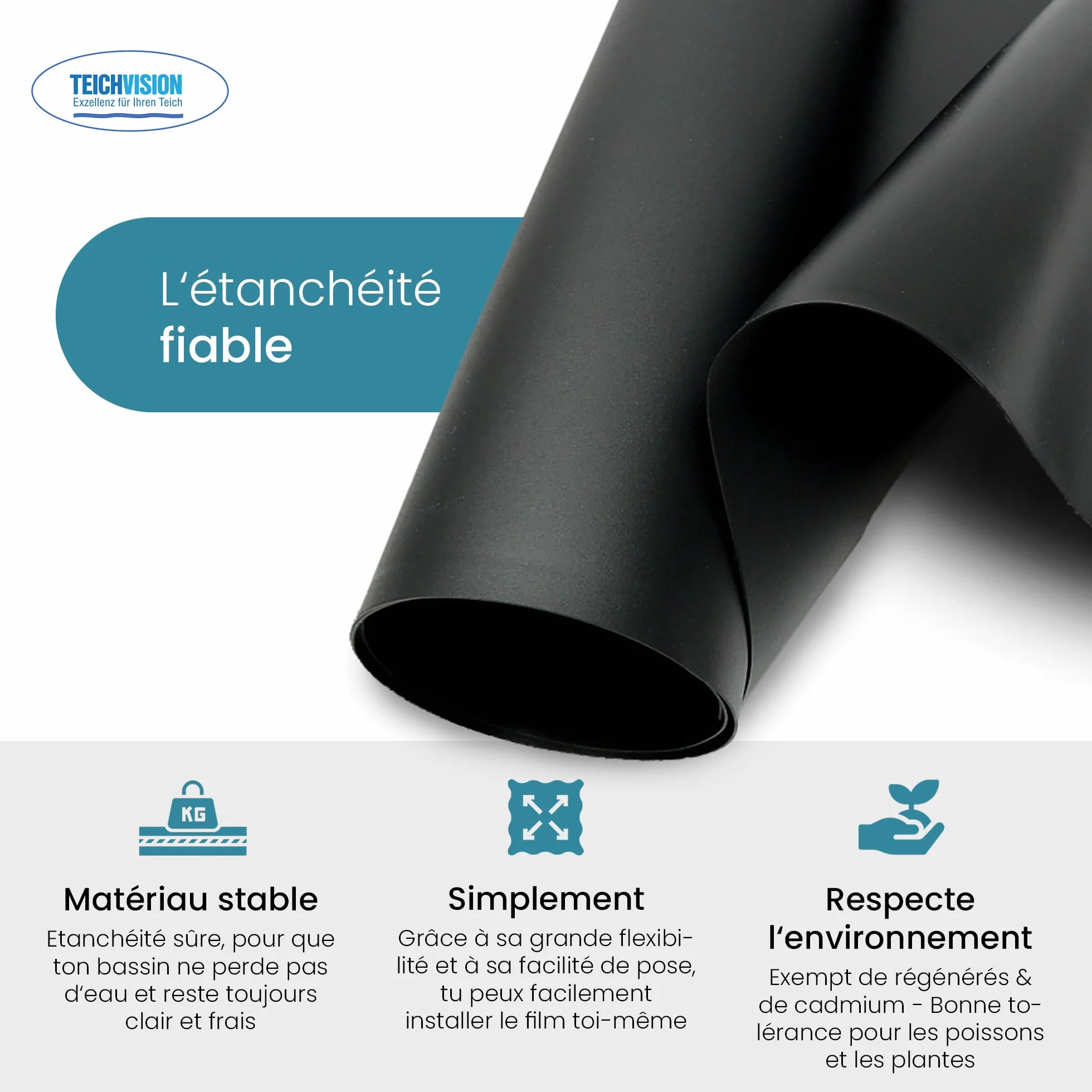 TeichVision bache Bassin PVC Noir 1 mm 6 m x 6 m
