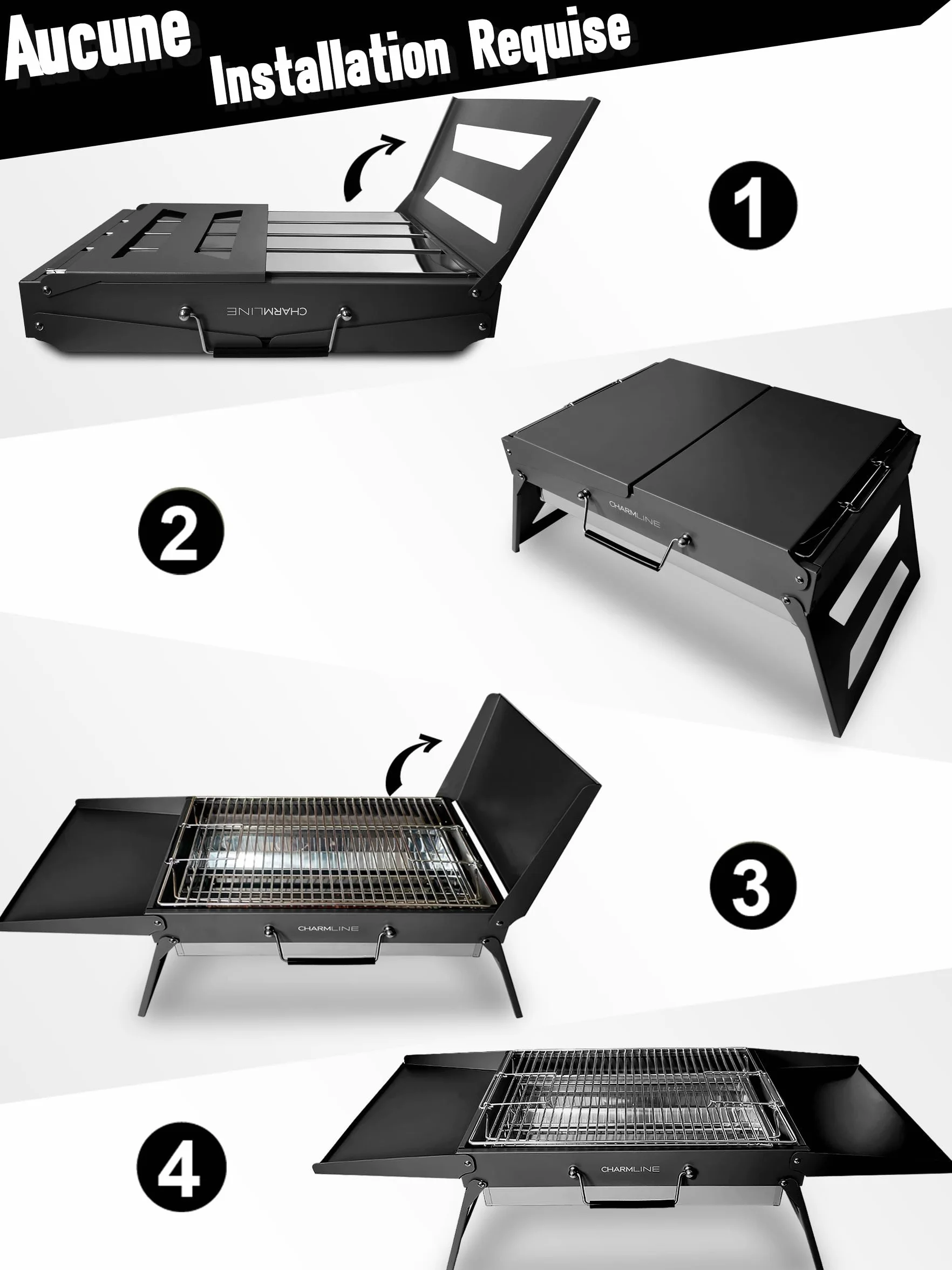 Charmline 47 x 34 cm Barbecue Portable, Gril à Charbon Compact pour 3 à 5 Personnes, Gril à Barbecue pour le Camping, les Pique-Niques, les Jardins et les Fêtes de Plage, Noir