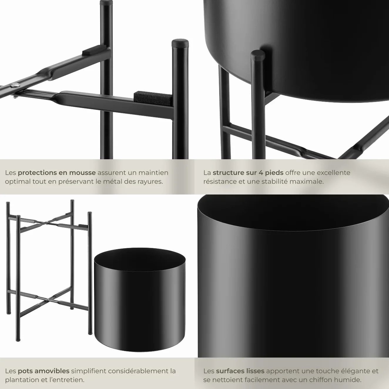 tectake Lot de 2 Support Plantes Intérieur Extérieur Diamètre 25 cm Hauteur 56 cm Acier