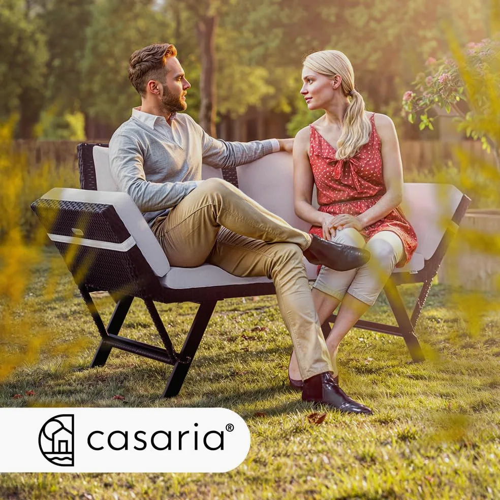 Casaria® Banc de Jardin Noir/Blanc polyrotin Fonction Chaise Longue réglables Extérieur Jardin Terrasse Balcon Canapé