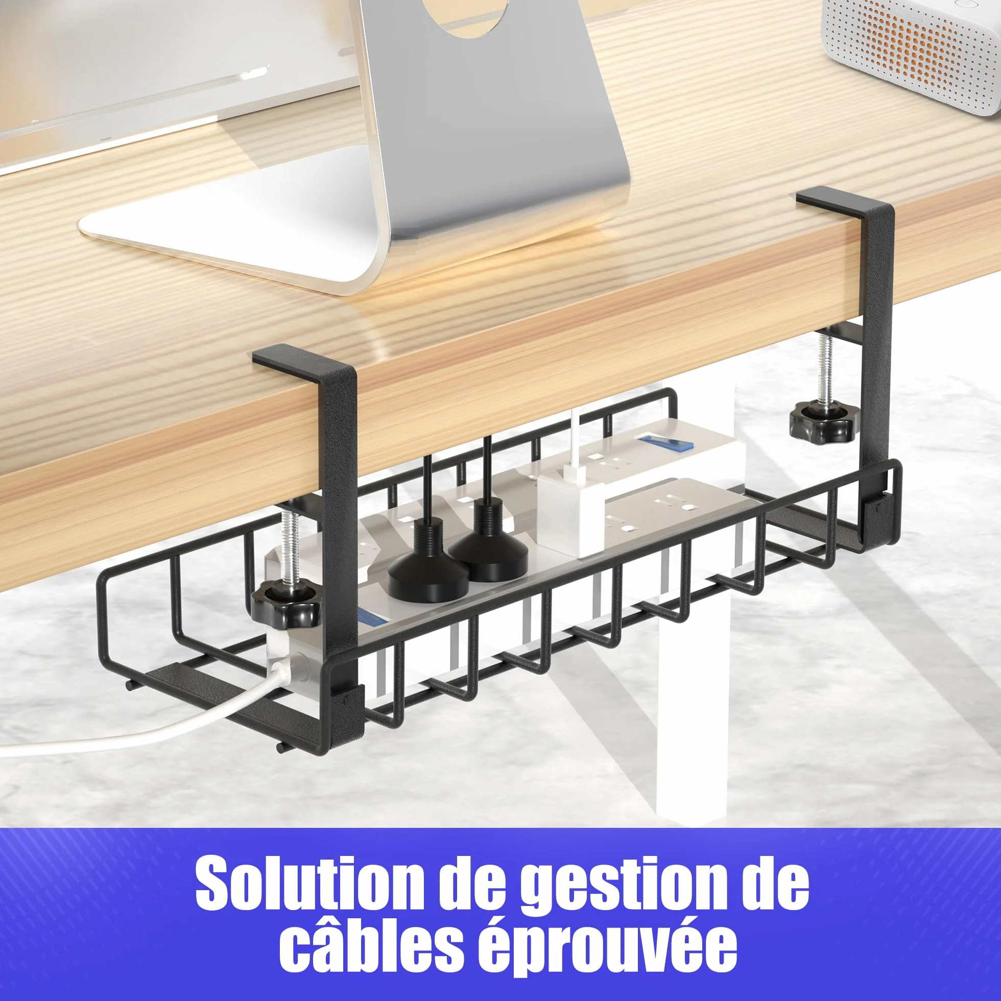 Plateau de Gestion des Câbles sans Perçage, Support de Câbles d'Ordinateur pour Bureau Noir