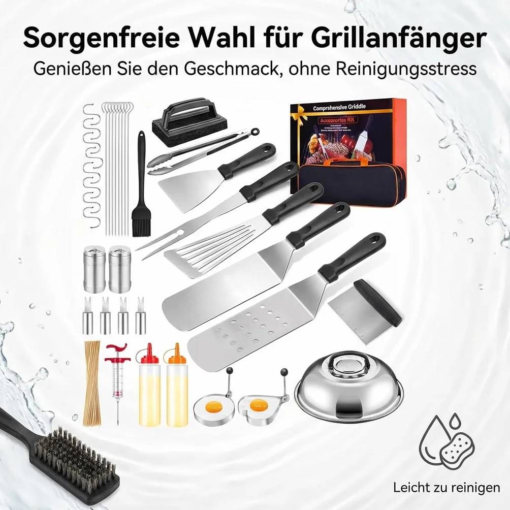 Kit d'accessoires de Barbecue en Acier Inoxydable, Spatule Plancha Set, 21 Pièces