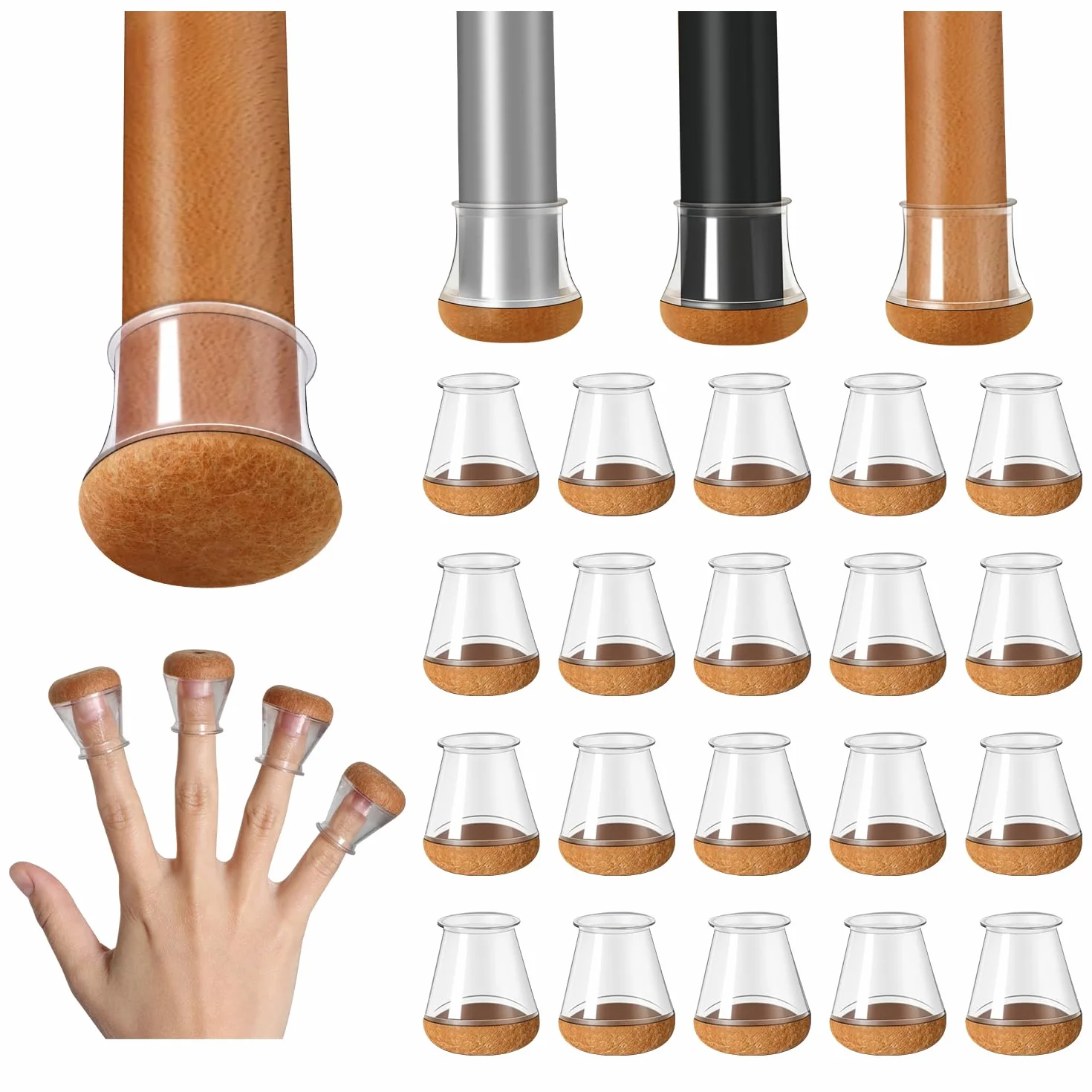 Protection Pied de Chaise 20 pièces Silicone Transparent Feutre Couvre-Jambes Capuchons diamètre 14-20mm