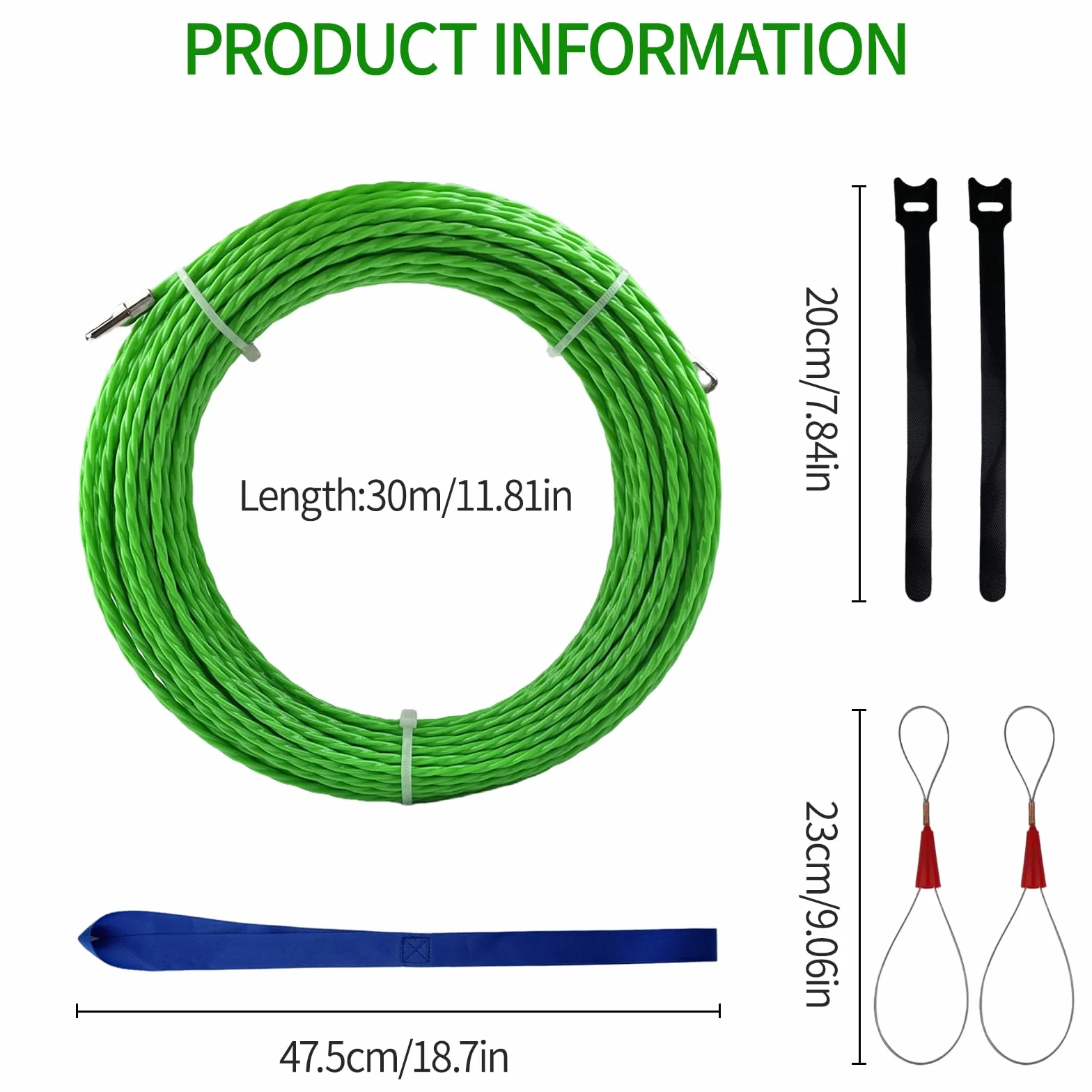 Aiguille Electricien 30m 4mm Tire Câble Électrique avec 2 Ressorts de Guidage