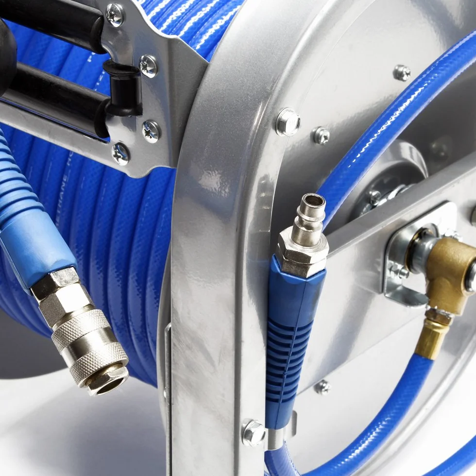 Wiltec Dévidoir automatique avec tuyau 30 m, 360 x 385 x 380 mm, En acier et PU, Enrouleur de tuyau pneumatique 12 bar, connexion 1/4"