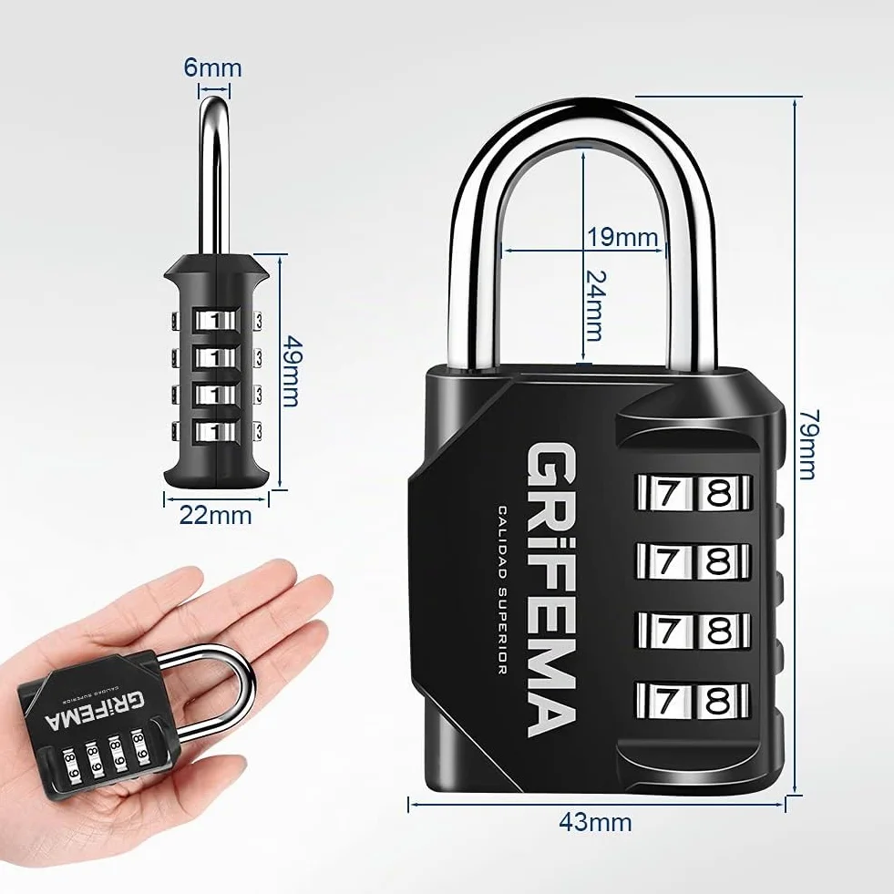 GRIFEMA GA1001-1 Cadenas Code 4 Chiffres Résistant Aux Intempéries Alliage de Zinc Noir