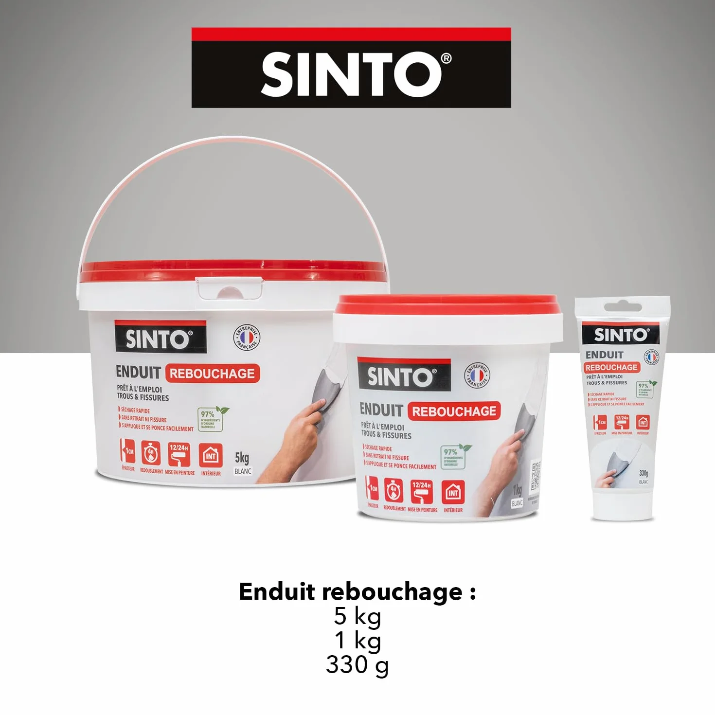 SINTO Enduit Rebouchage Trous et Fissures Prêt à l'Emploi 1kg