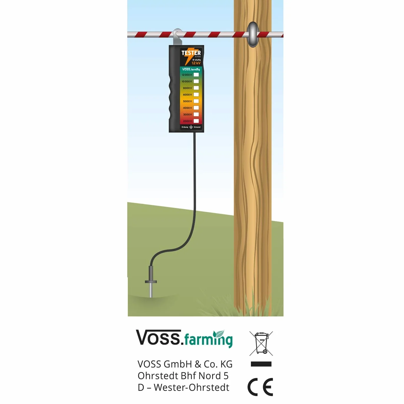 VOSS.farming Testeur de clôture 12KV 8 niveaux 2000-12000V