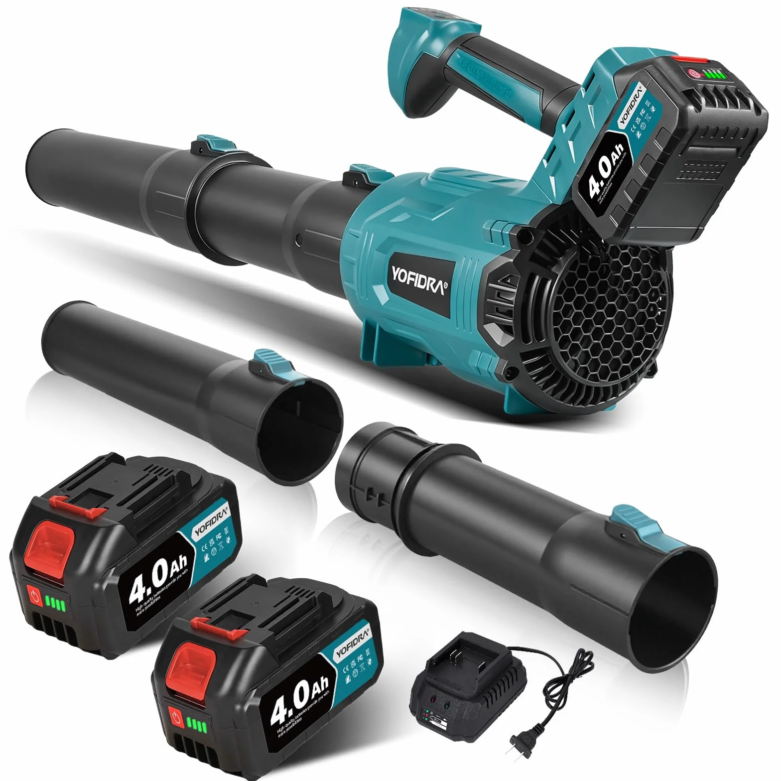 Souffleur de Feuilles sans Fil 400 km/h Moteur sans Balais 25000 TR/MIN 6 Vitesses 2 Batteries