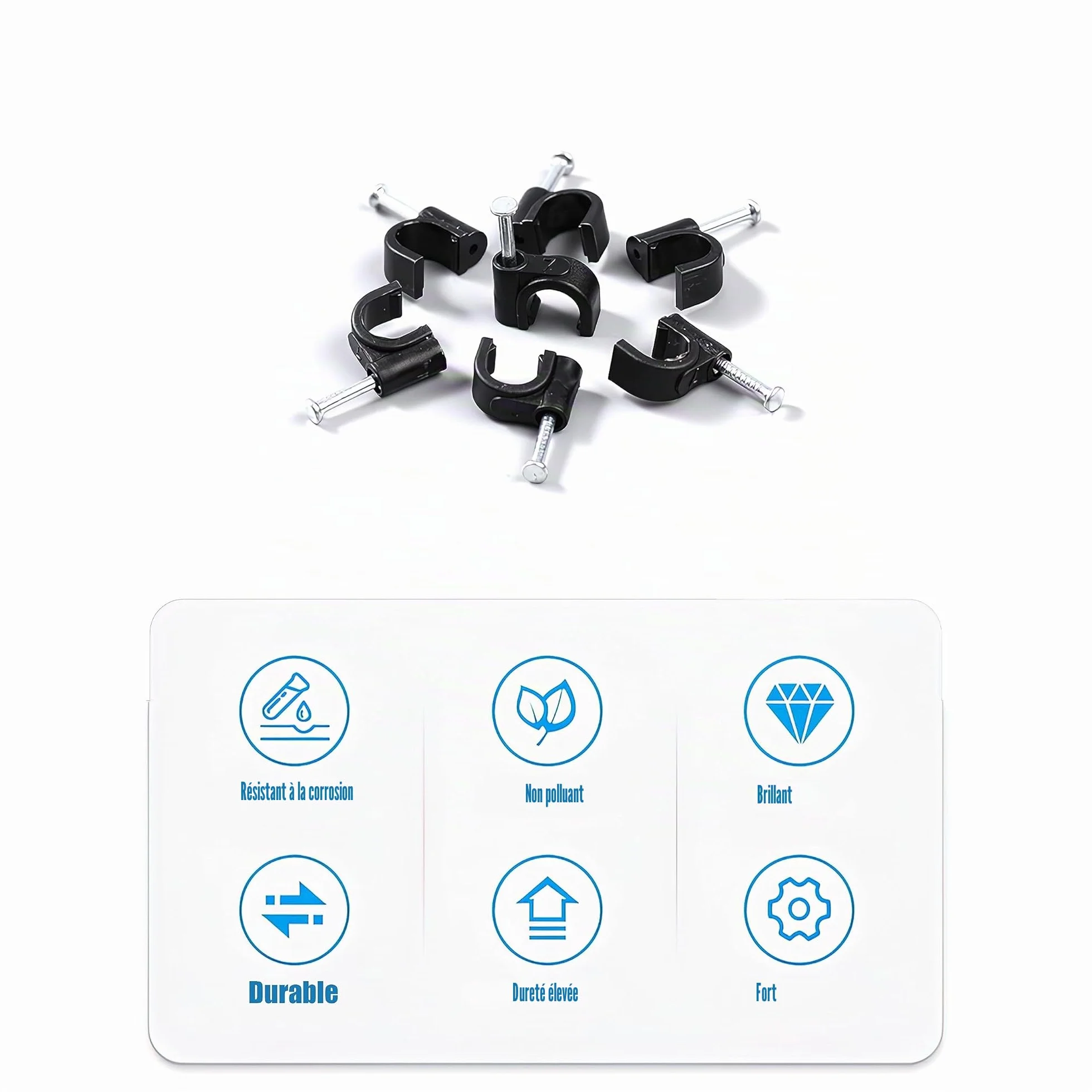 700 Pcs Clips de Câbles Ronds/Carrés, Attaches Câbles Avec Clous, Agrafes Noires, Support de Fil Organisateur pour Câble Ethernet 4-10mm