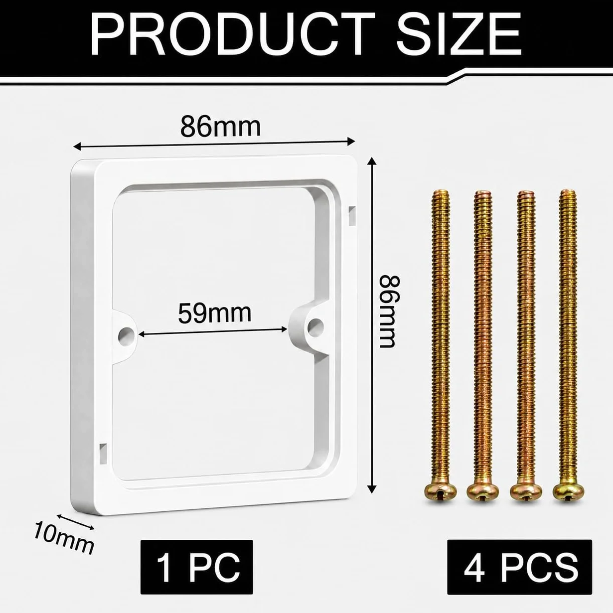 Entretoise Prise Électrique 10mm, Rallonge Boîtier Prise Unique 1 Poste, Kit Extension Durable Interrupteur Lumière Blanc