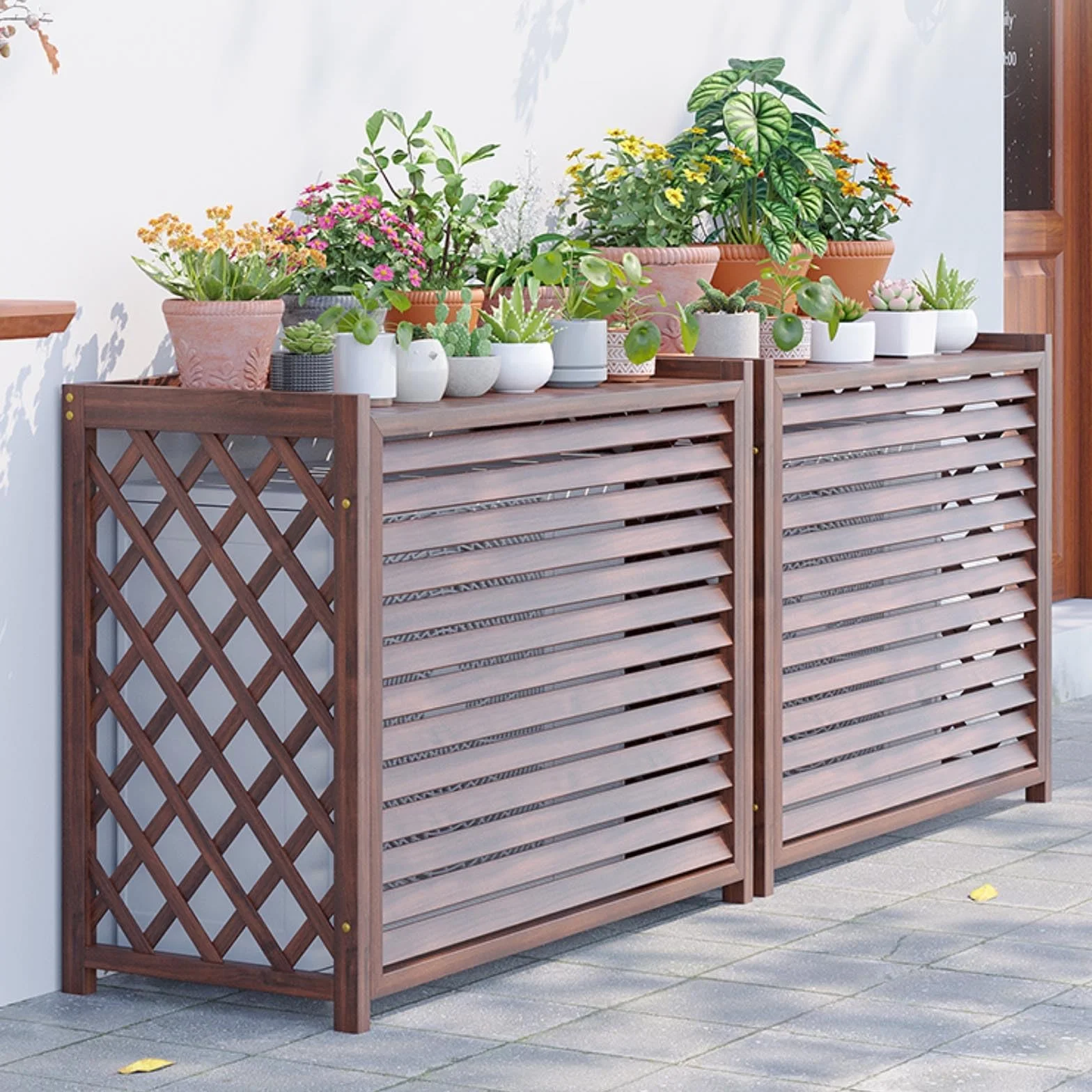 Housse Climatiseur Extérieur Bois Cache Pompe à Chaleur Unité Extérieure 100x44x93cm