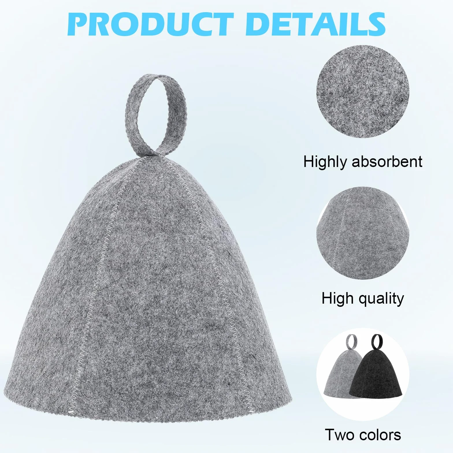 Lot de 2 bonnets de sauna en feutre de laine absorbant - Protection de la tête taille universelle gris noir