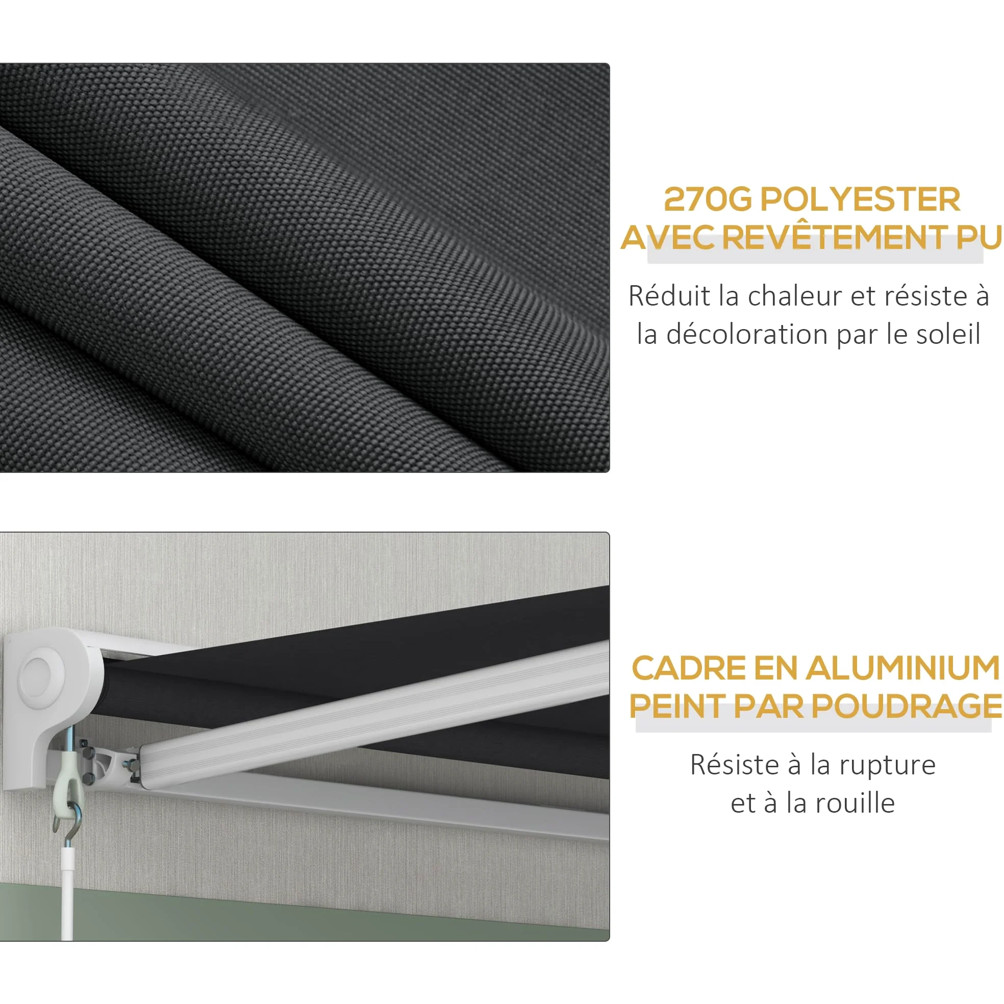 Outsunny Store banne électrique et Manuel rétractable dim. 295L x 250l cm télécommande fournie Aluminium Polyester Haute densité imperméabilisé Anti-UV, Gris