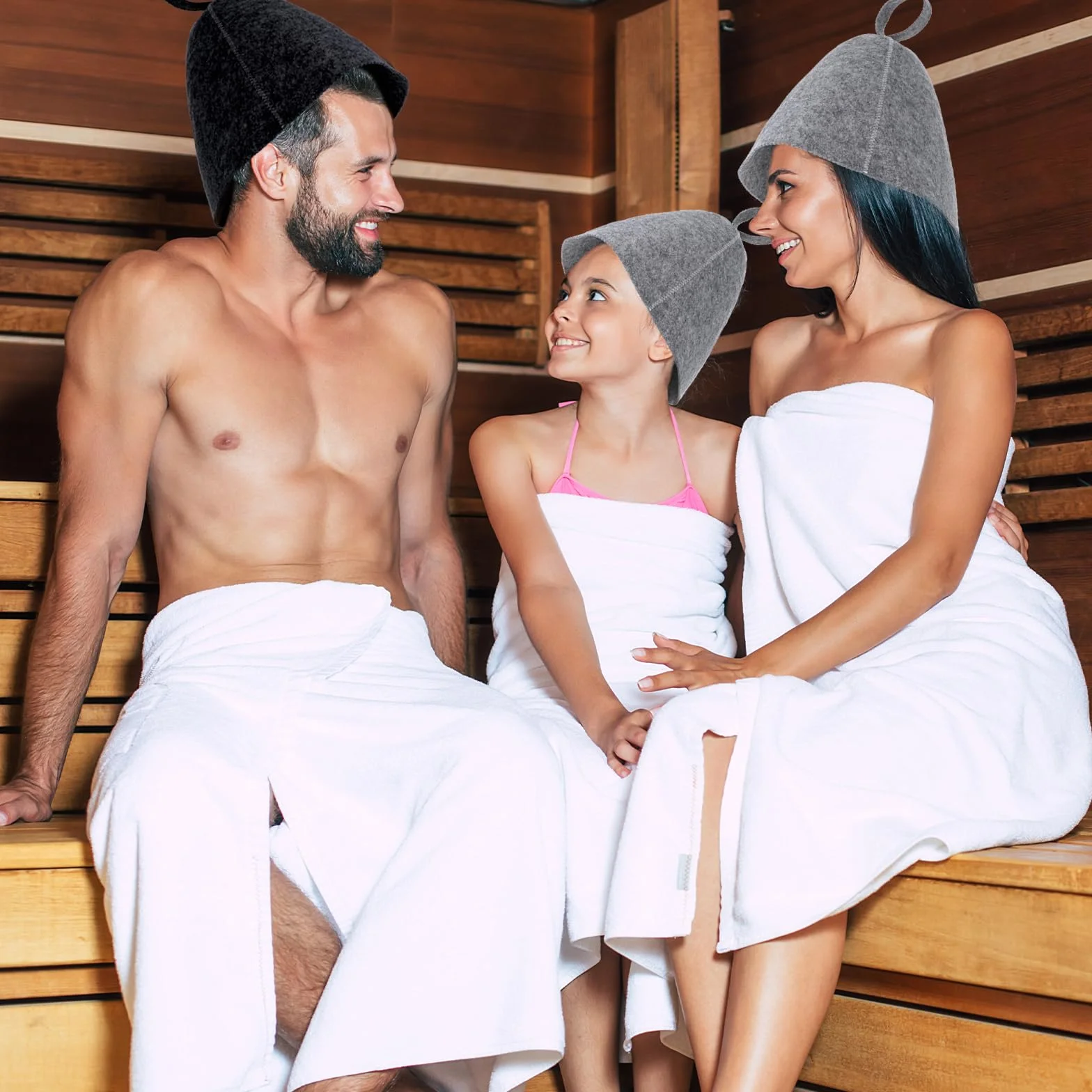 Lot de 2 bonnets de sauna en feutre de laine absorbant - Protection de la tête taille universelle gris noir