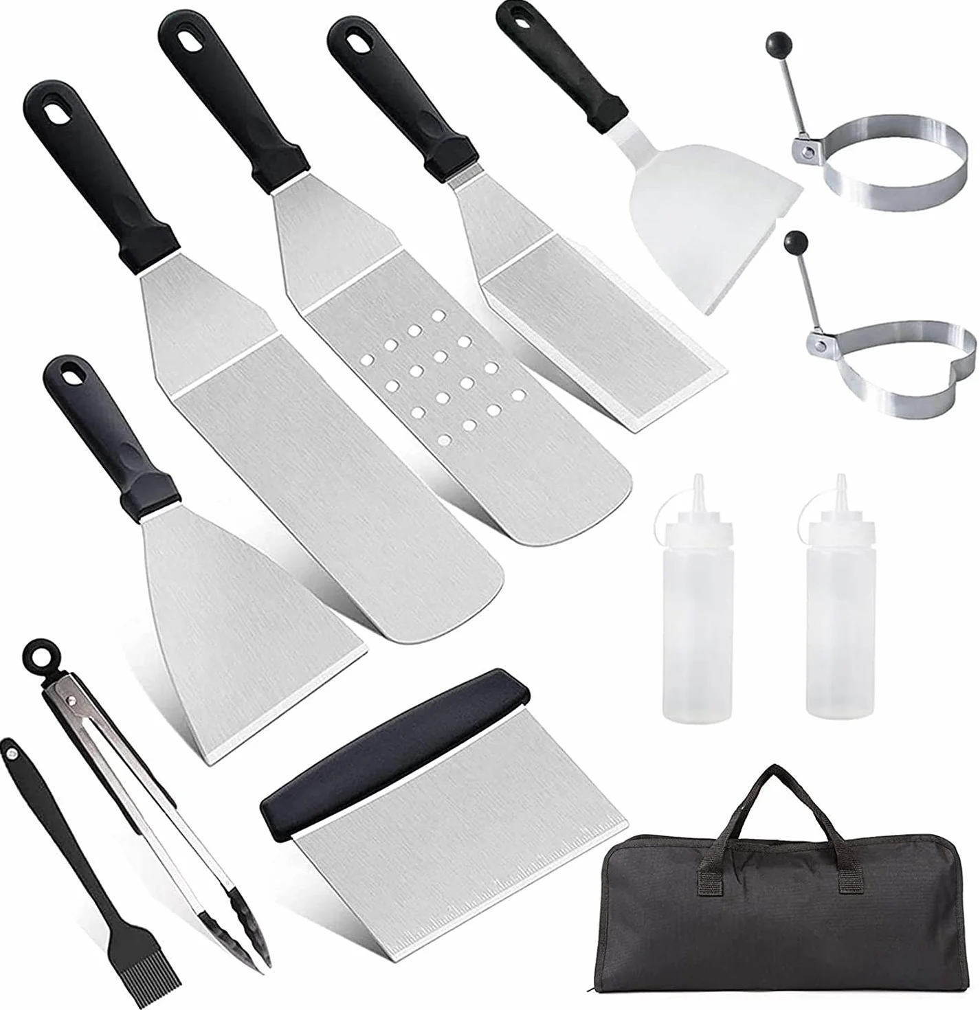 AMZMUKAUP 11 Pièces Spatules pour Barbecue en Acier Inoxydable Professionnelle BBQ Teppanyaki