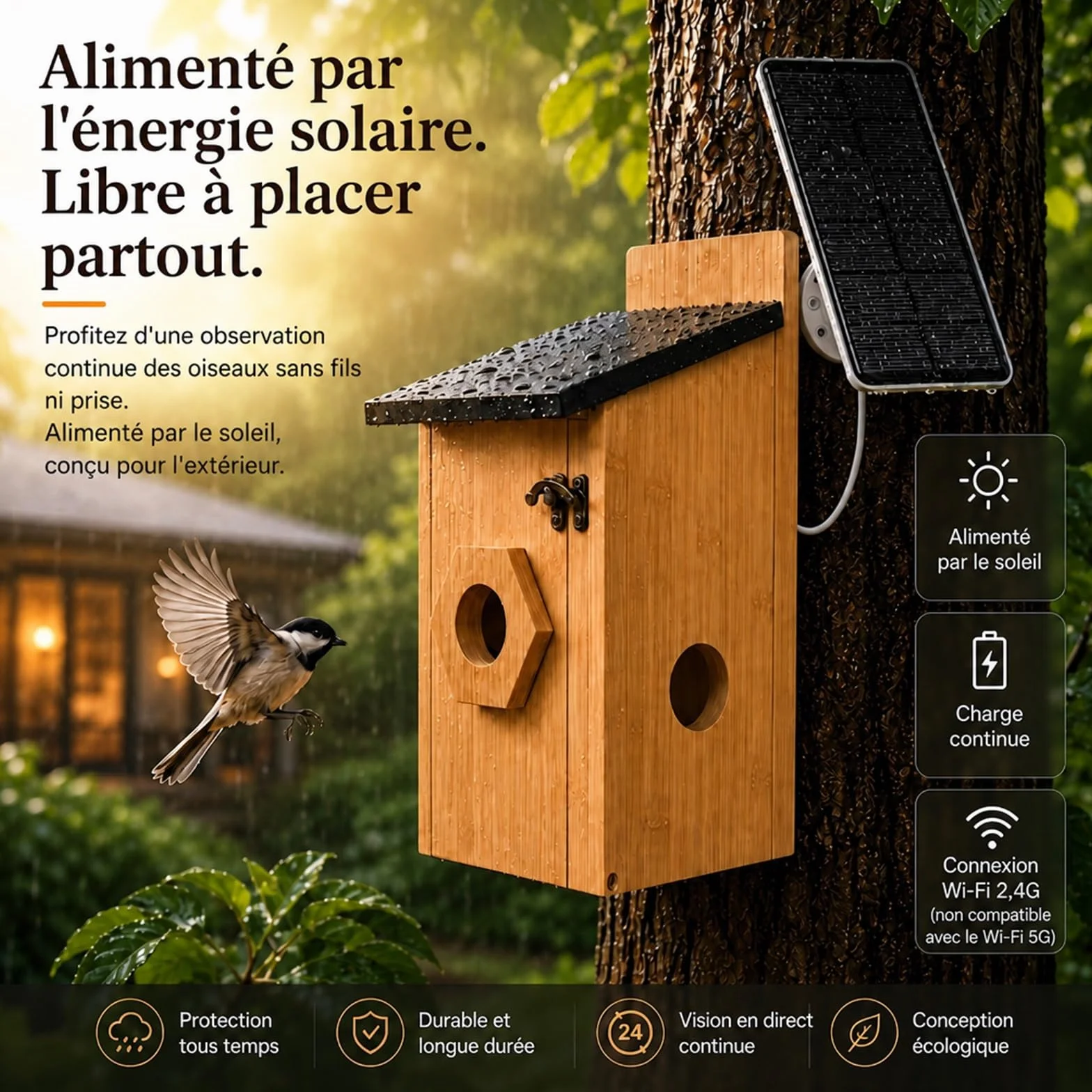 Nichoir Oiseaux avec Caméra 5MP HD WiFi 2.4G Vision Nocturne Exterieur