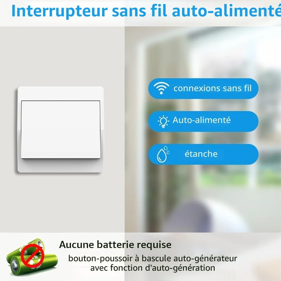 EU interrupteur sans fil autoalimenté va et vient sans pile radio interrupteur à distance éclairage domestique wireless switch 1Gang 2V1