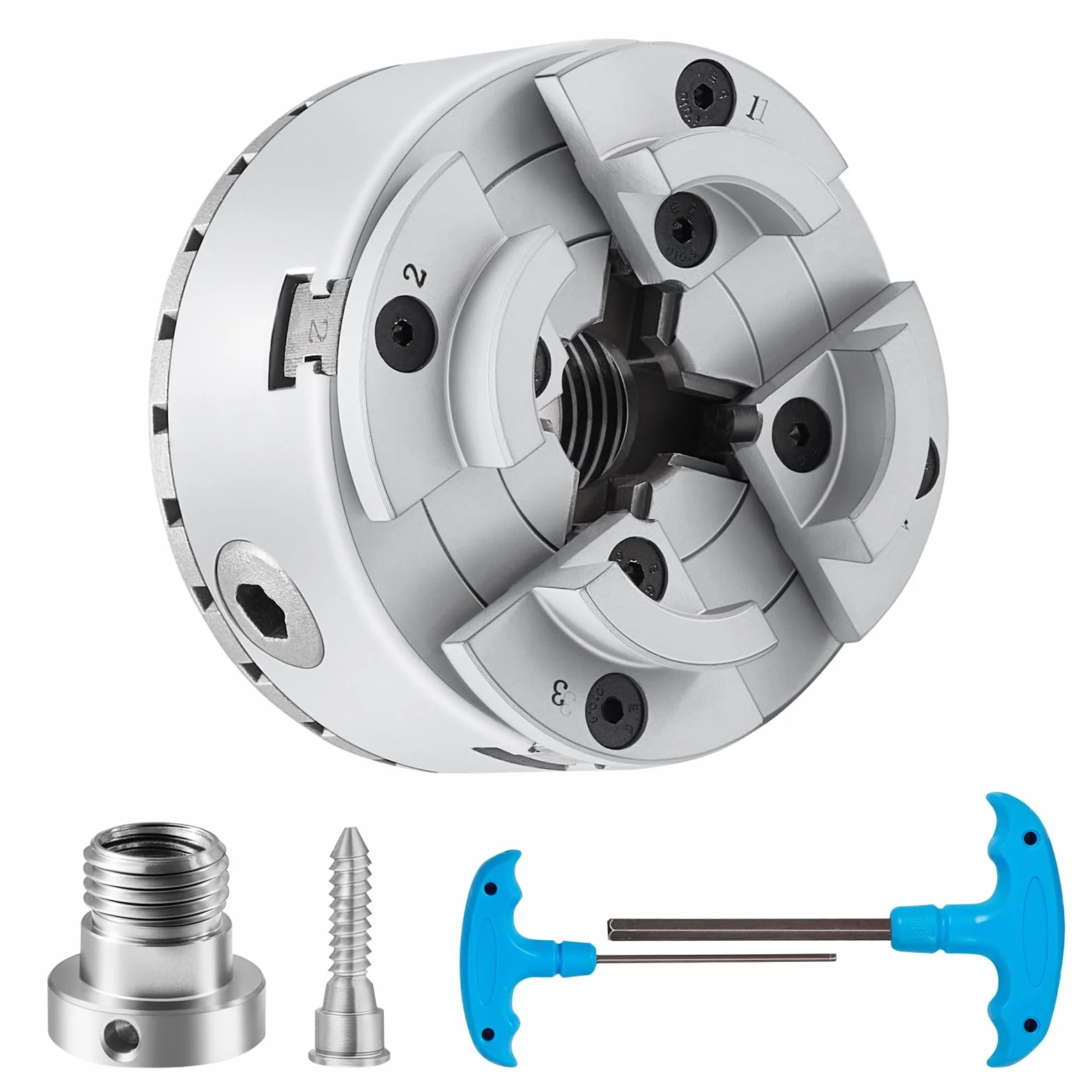 Mandrin Tour à Bois VEVOR φ 96 mm 4 Mâchoires KP96 à Centrage Automatique avec Clé en T