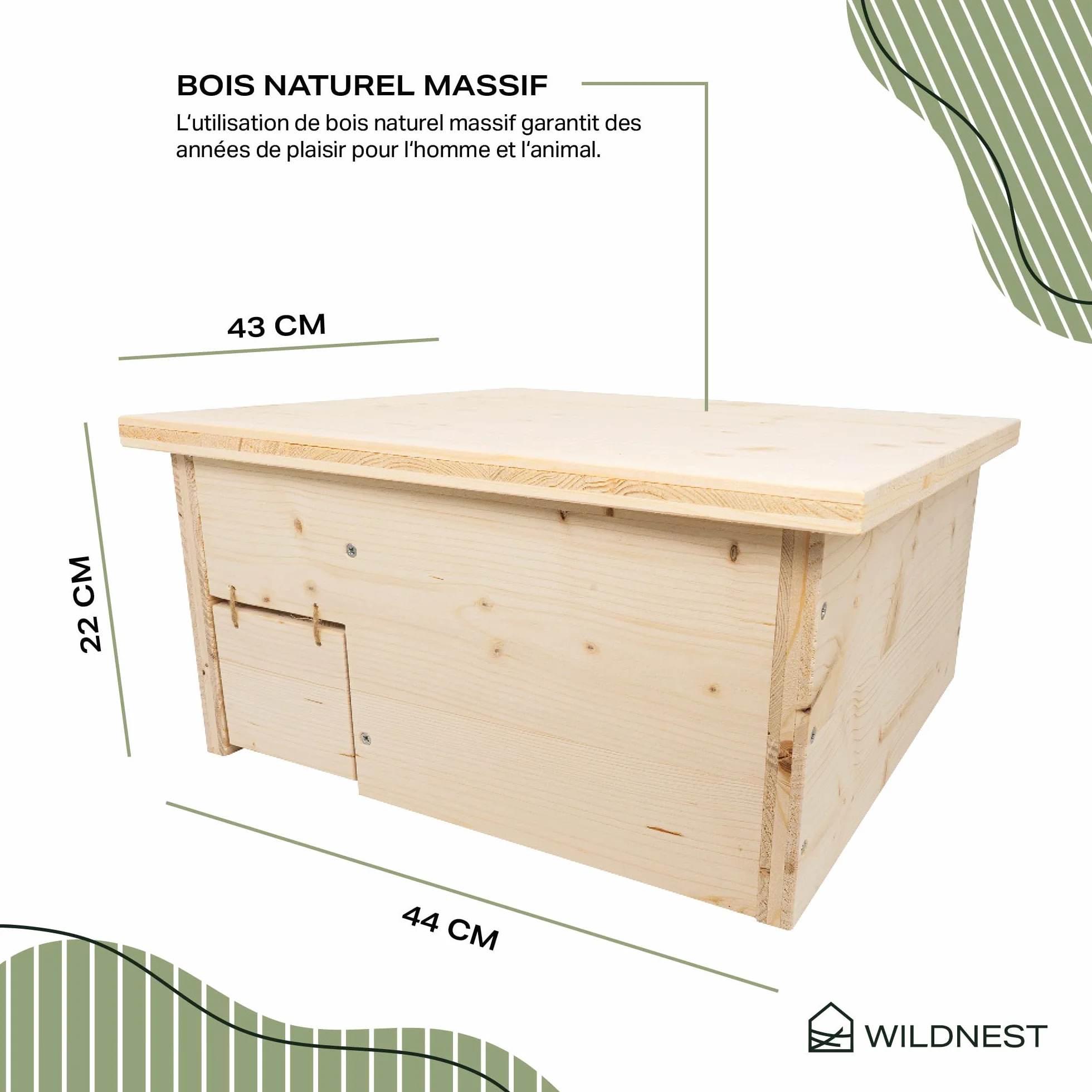 Maison pour hérisson XXL 58 x 42 x 32 cm en bois résistante aux intempéries